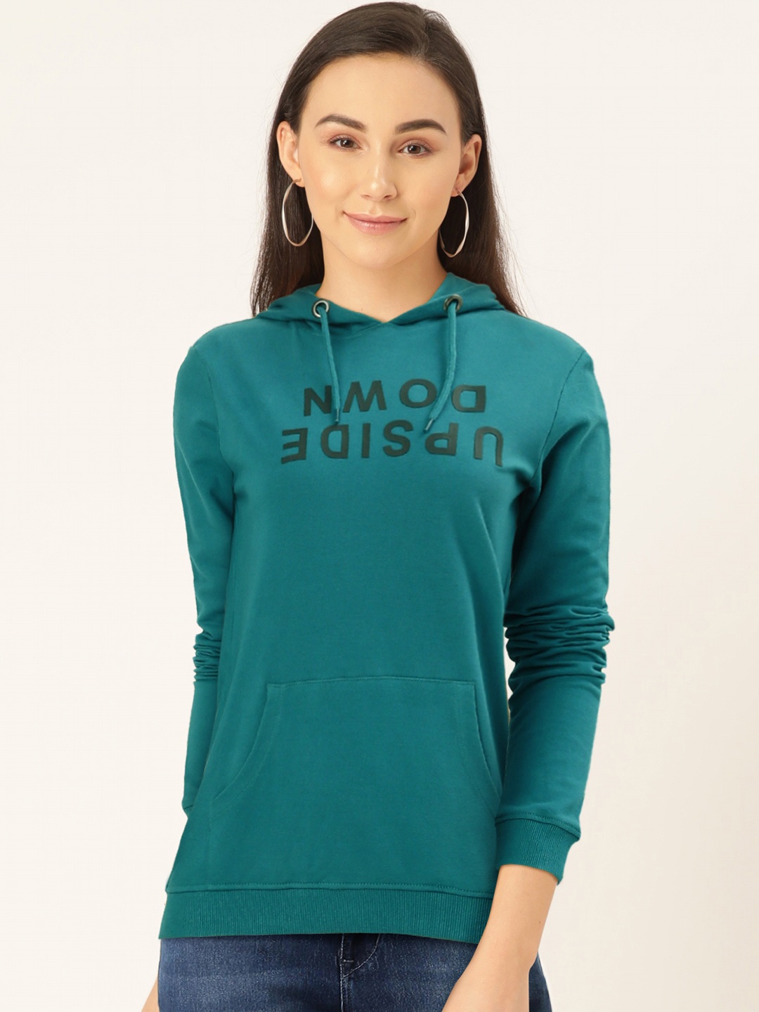 

Flying Machine Women Blue Printed Hooded Sweatshirt