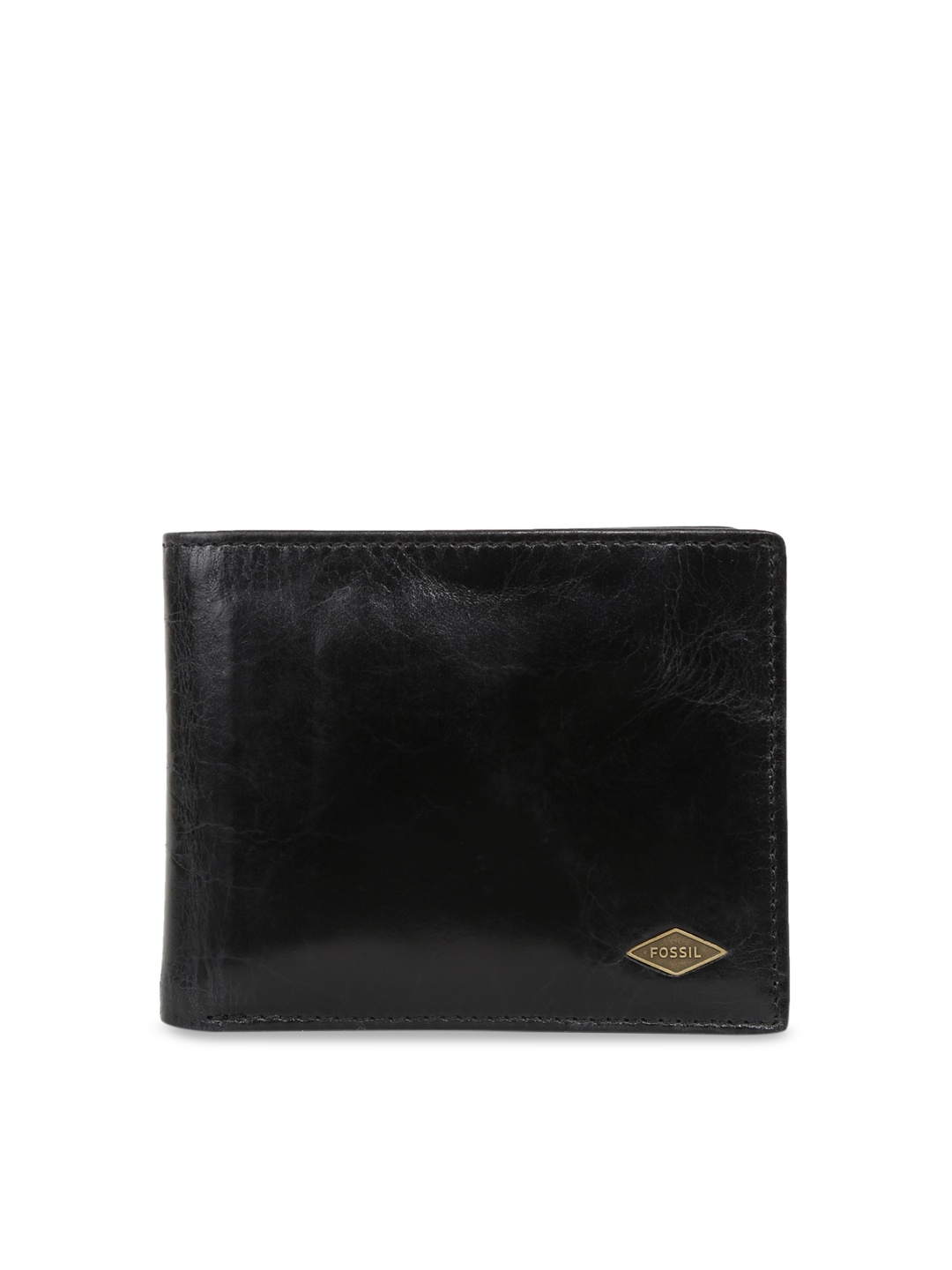 

Fossil Men Black Solid Leather Two Fold Wallet