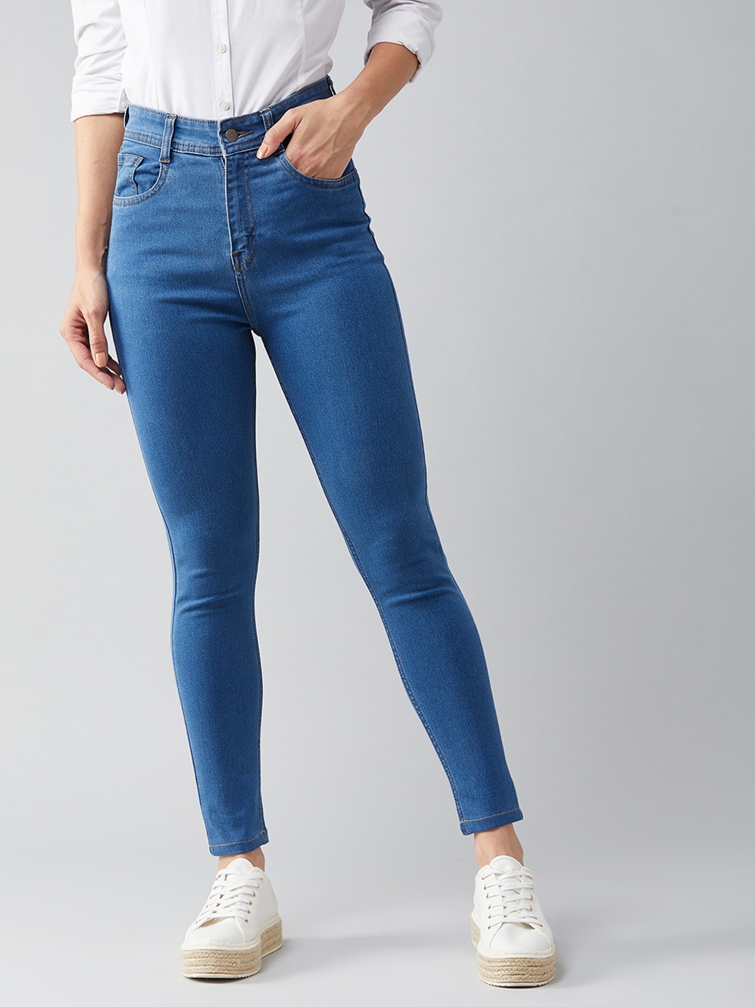 

DOLCE CRUDO Women Blue Skinny Fit High-Rise Clean Look Stretchable Jeans