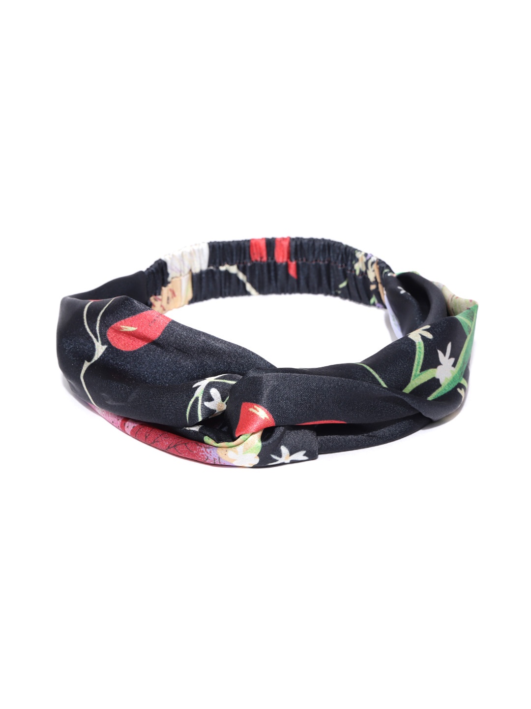 

Blueberry Black & Red Floral Print Knot Detail Hairband with Satin Finish