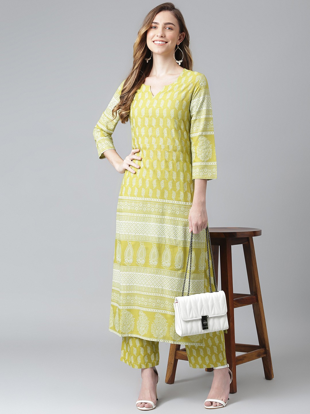 

Khushal K Women Green Printed Kurta with Palazzos