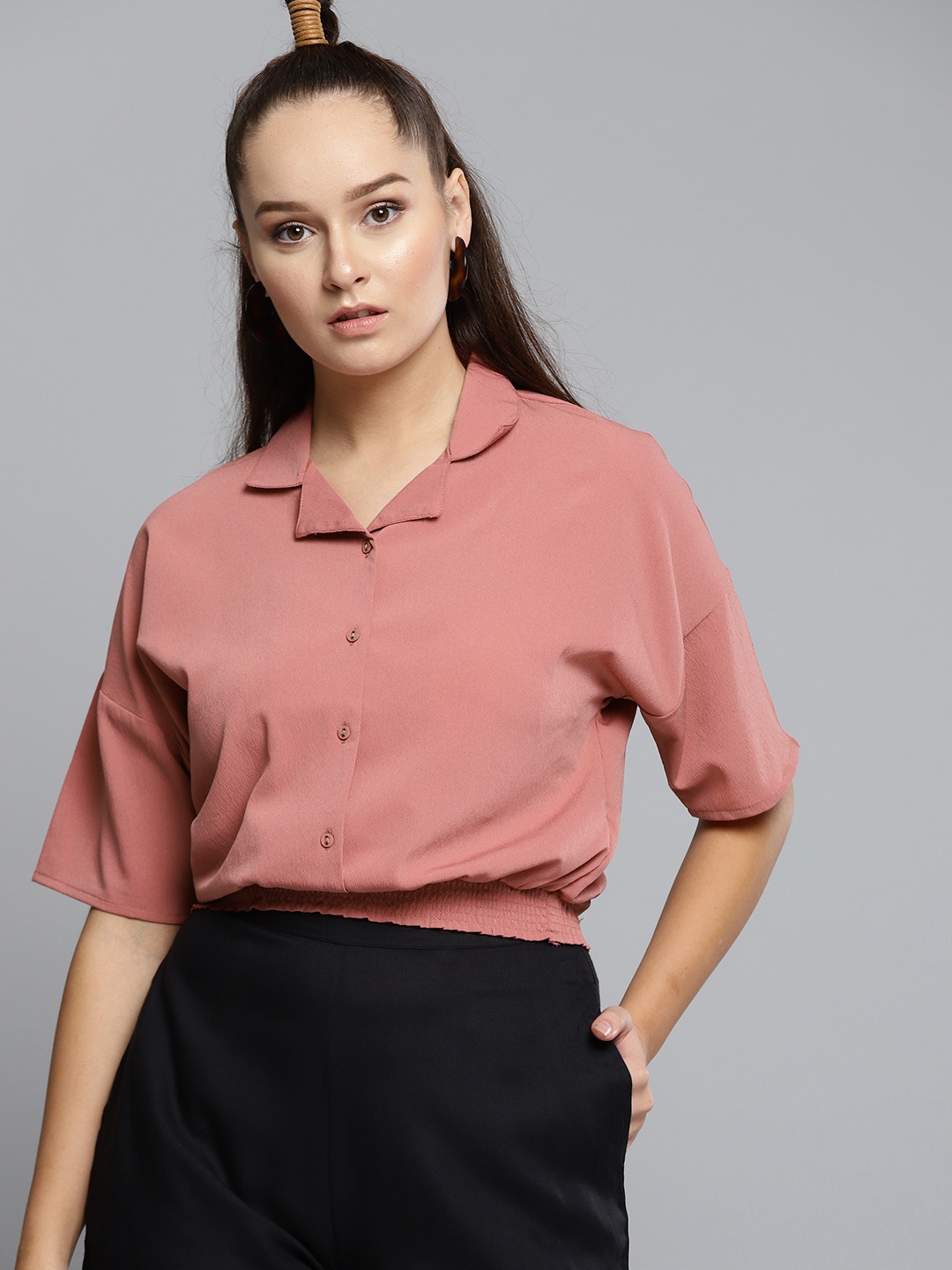 

Carlton London Women Dusty Pink Solid Blouson Top
