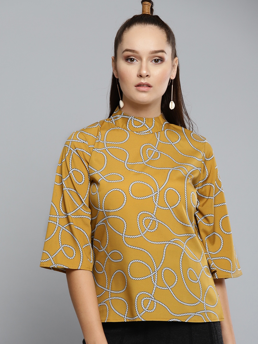 

Carlton London Women Mustard Yellow & White Printed Top