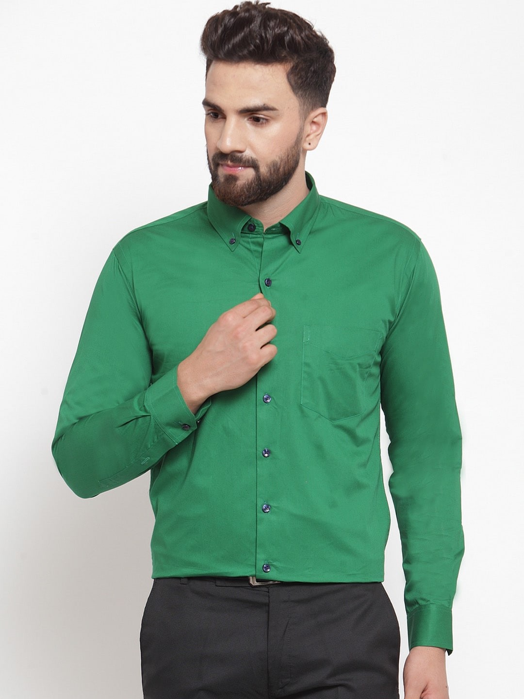 

Hancock Men Green Sport Slim Fit Solid Formal Shirt