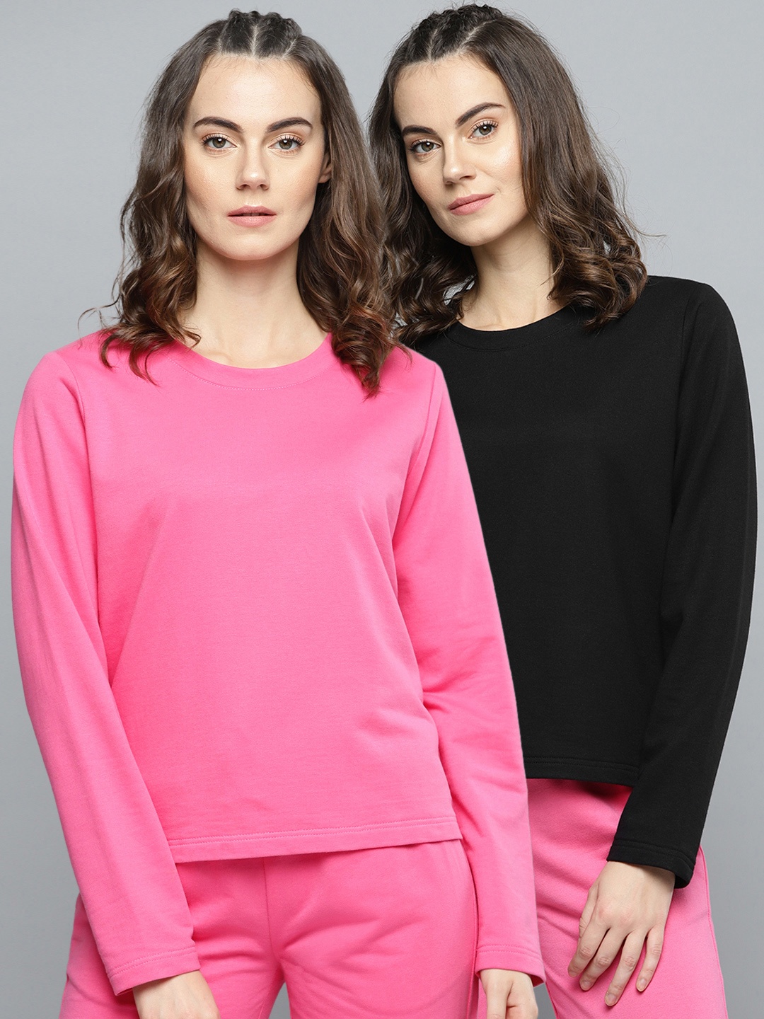 

Besiva Women Pack of 2 Solid Sweatshirts, Pink