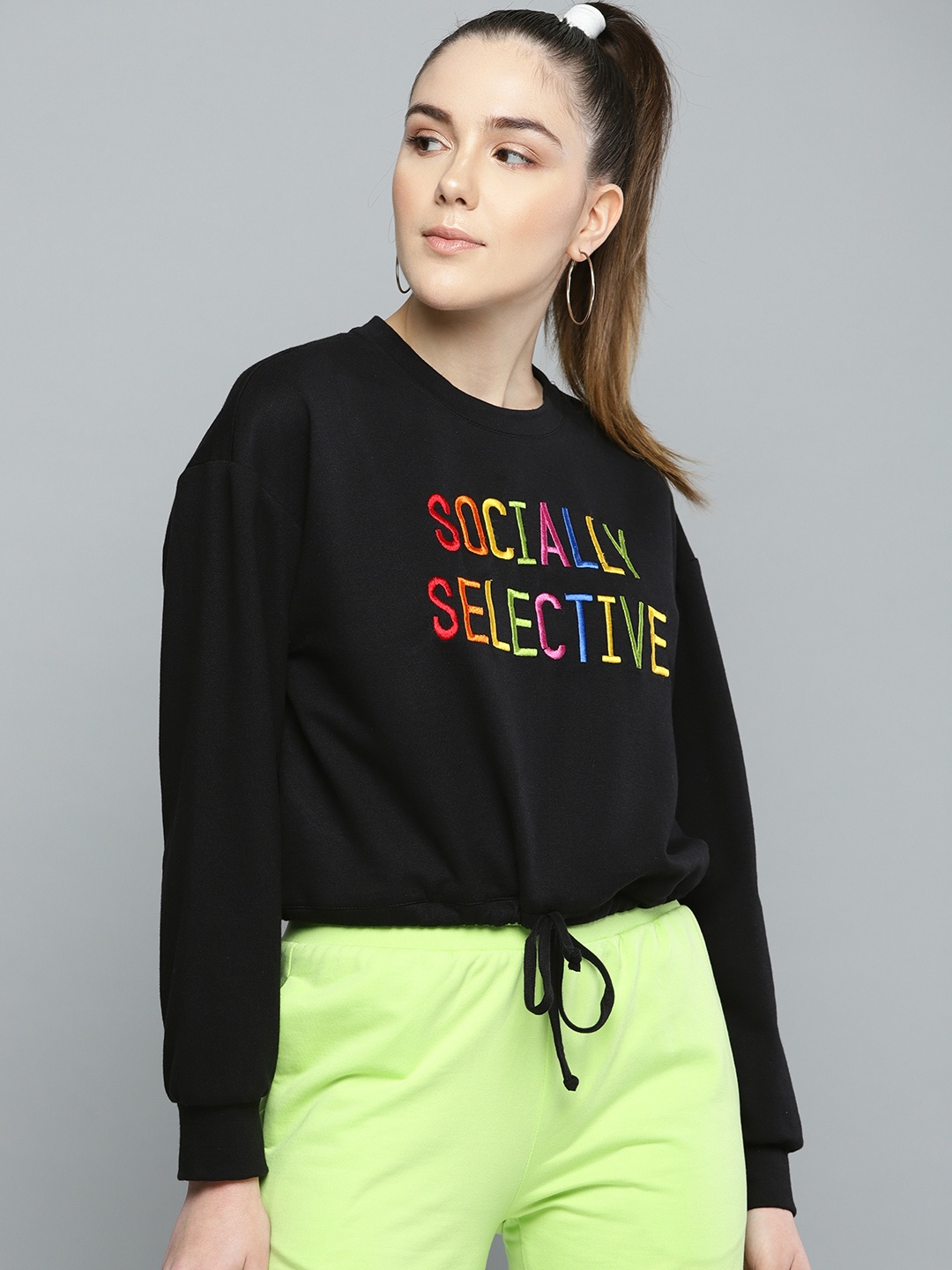 

Besiva Women Black Embroidered Sweatshirt