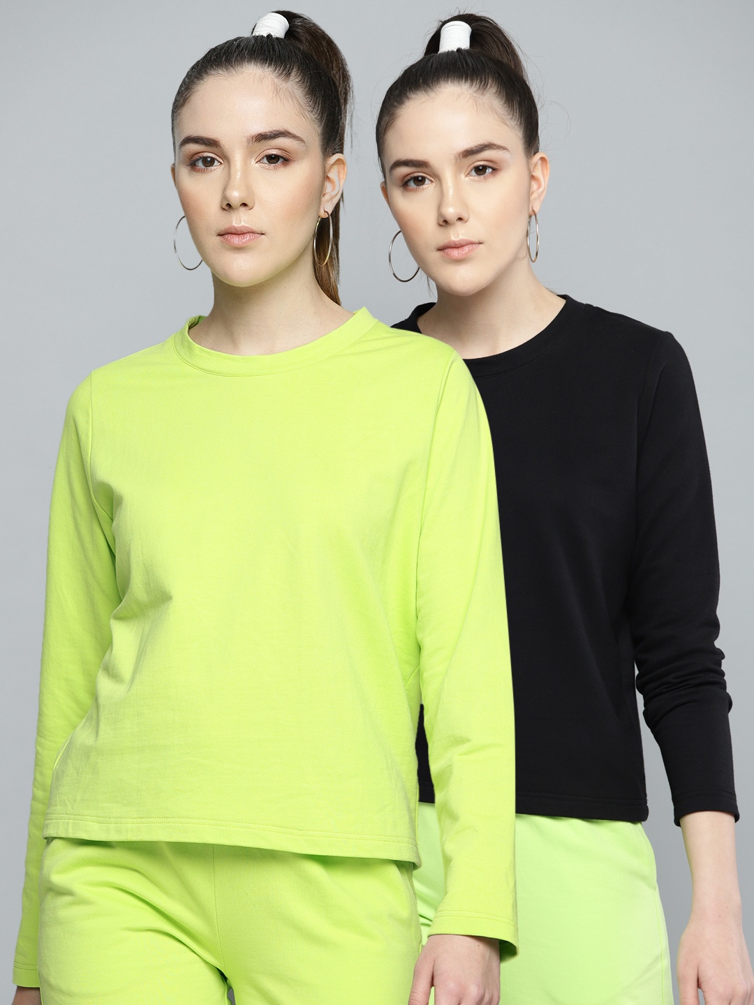 

Besiva Women Pack of 2 Solid Sweatshirt, Fluorescent green