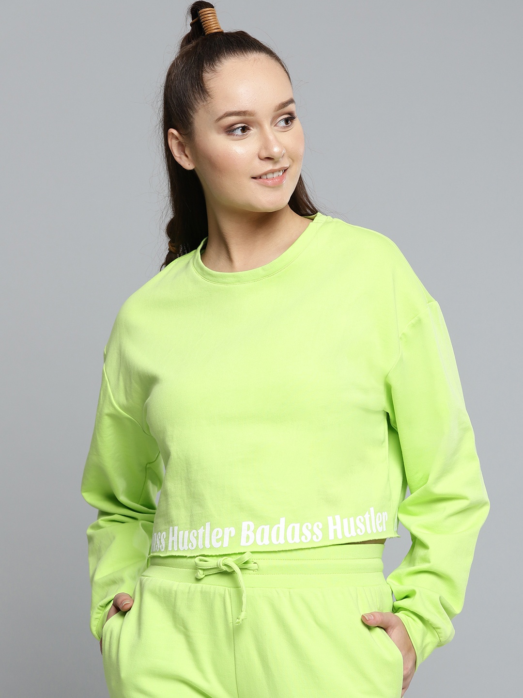 

Besiva Women Fluorescent Green Printed Detail Sweatshirt