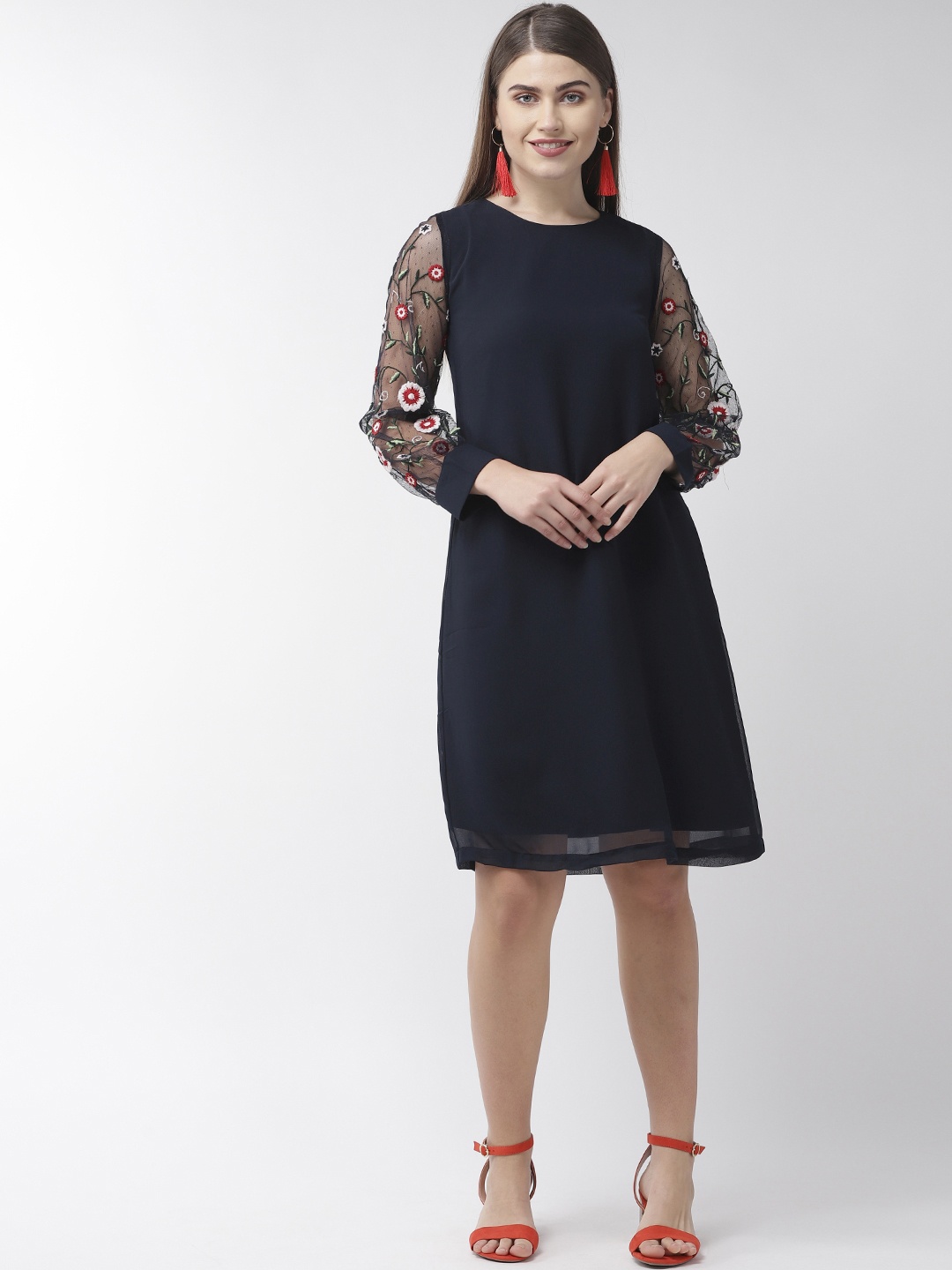 

Antheaa Women Navy Blue Solid Shift Dress