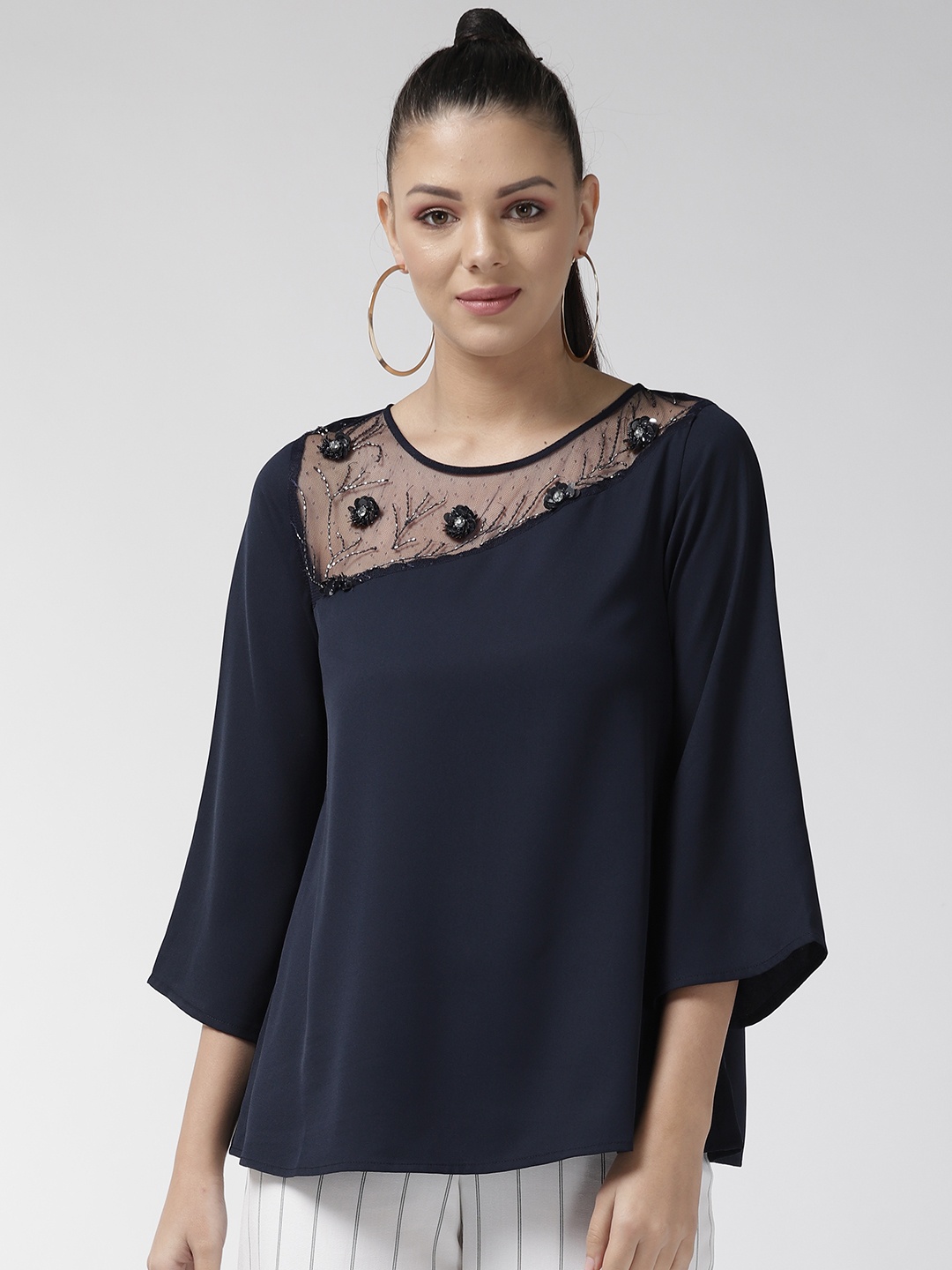 

Antheaa Women Navy Blue Solid A-Line Top