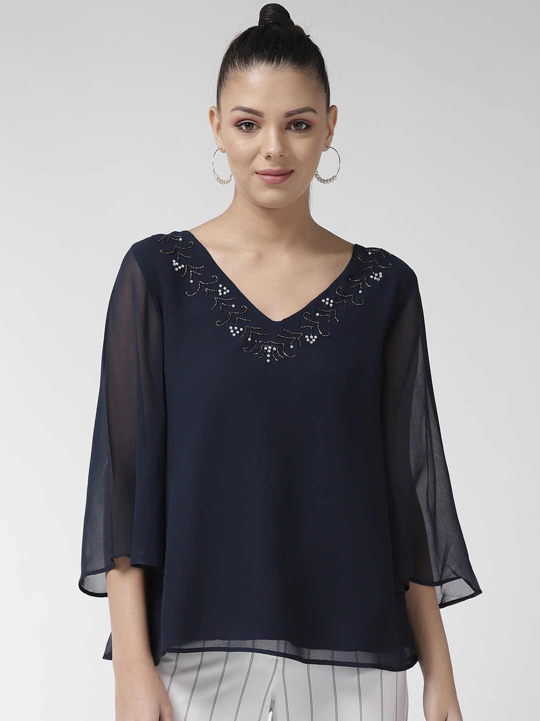 

Antheaa Women Navy Blue Solid Top