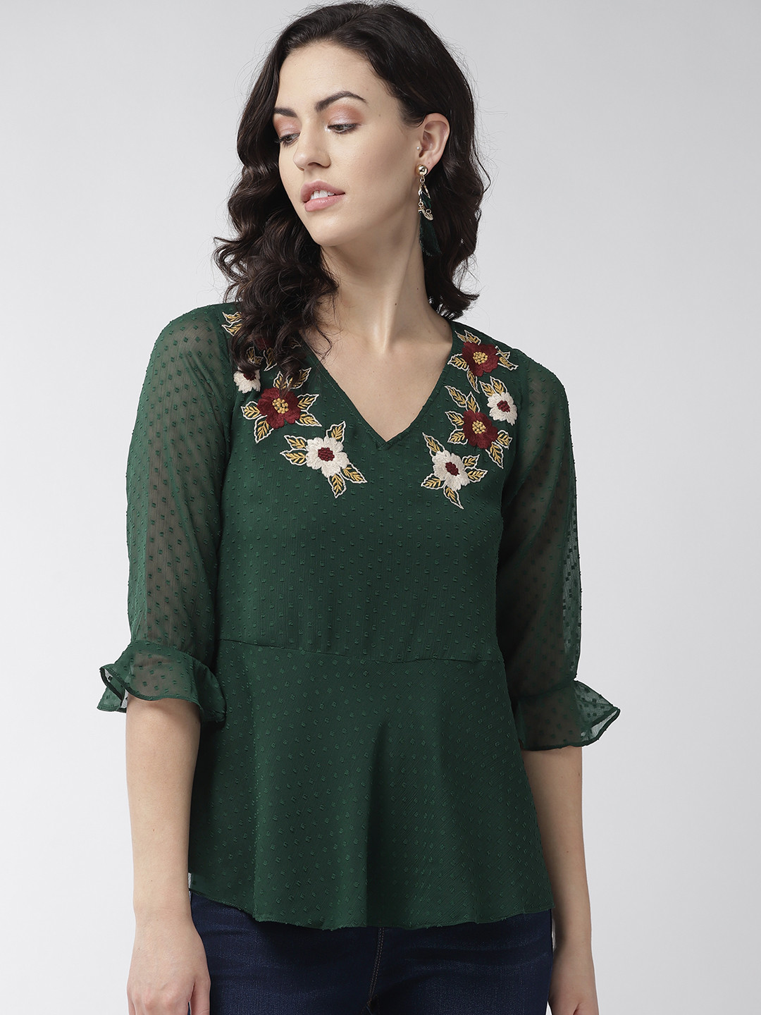 

Antheaa Women Green Self Design A-Line Top