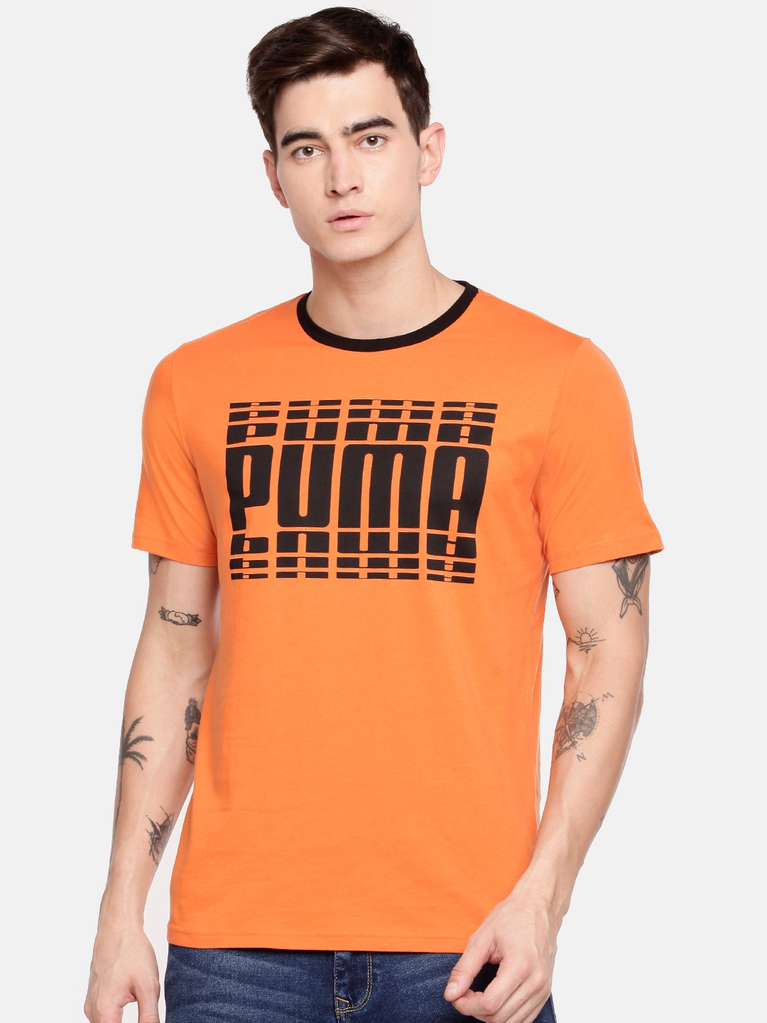 

Puma Men Orange Printed Round Neck Pure Cotton T-shirt