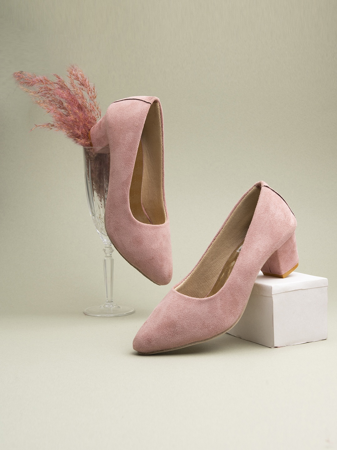 

Shoetopia Women Pink Suede Solid Pumps