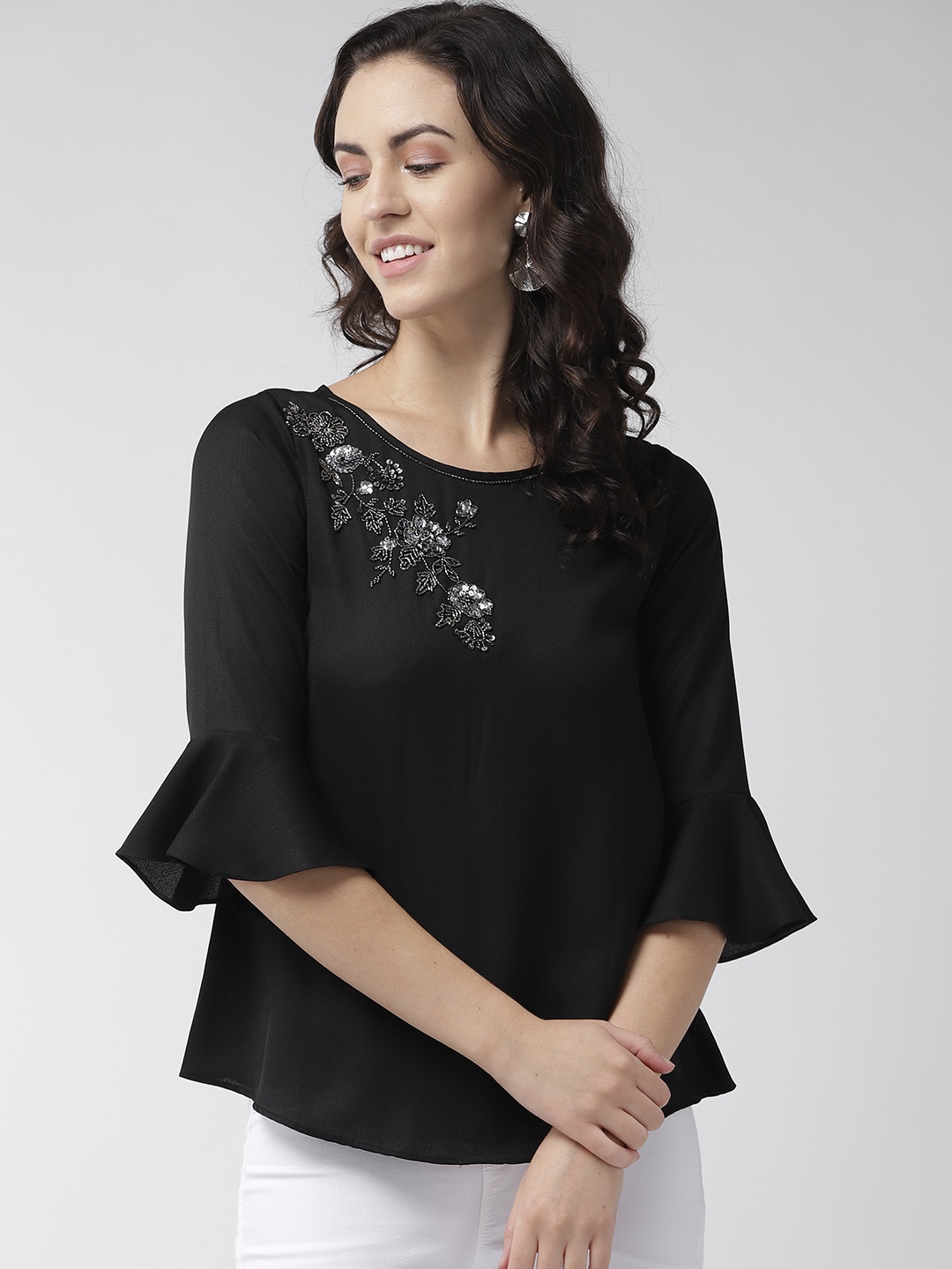 

Antheaa Women Black Embellished Detail Regular Top