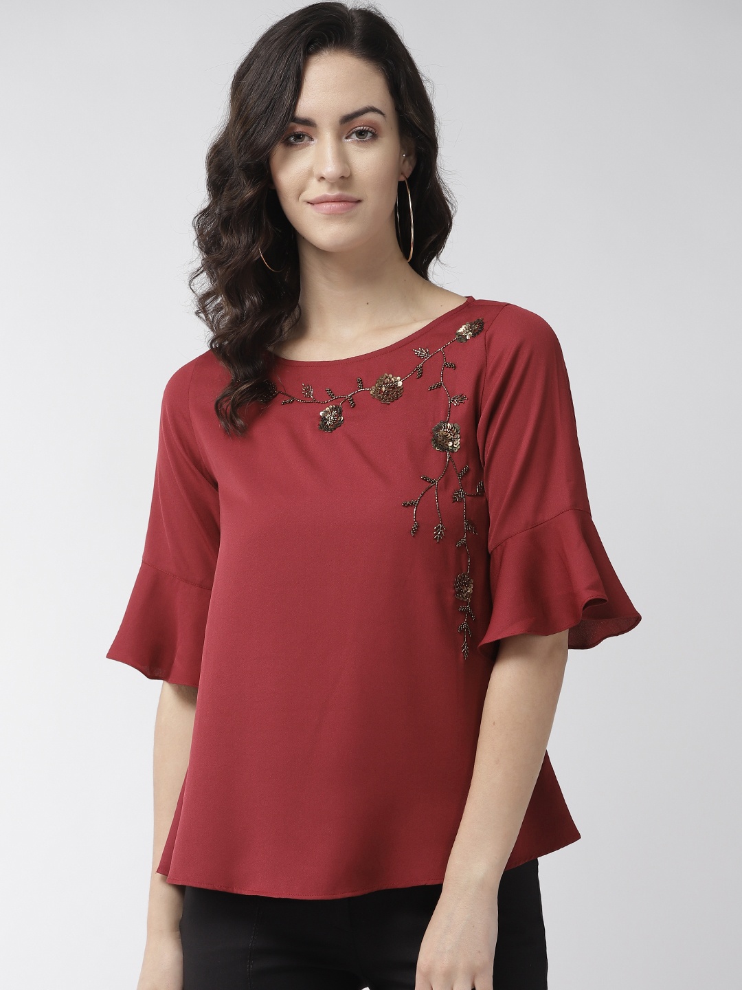 

Antheaa Women Maroon Embellished Detail Regular Top