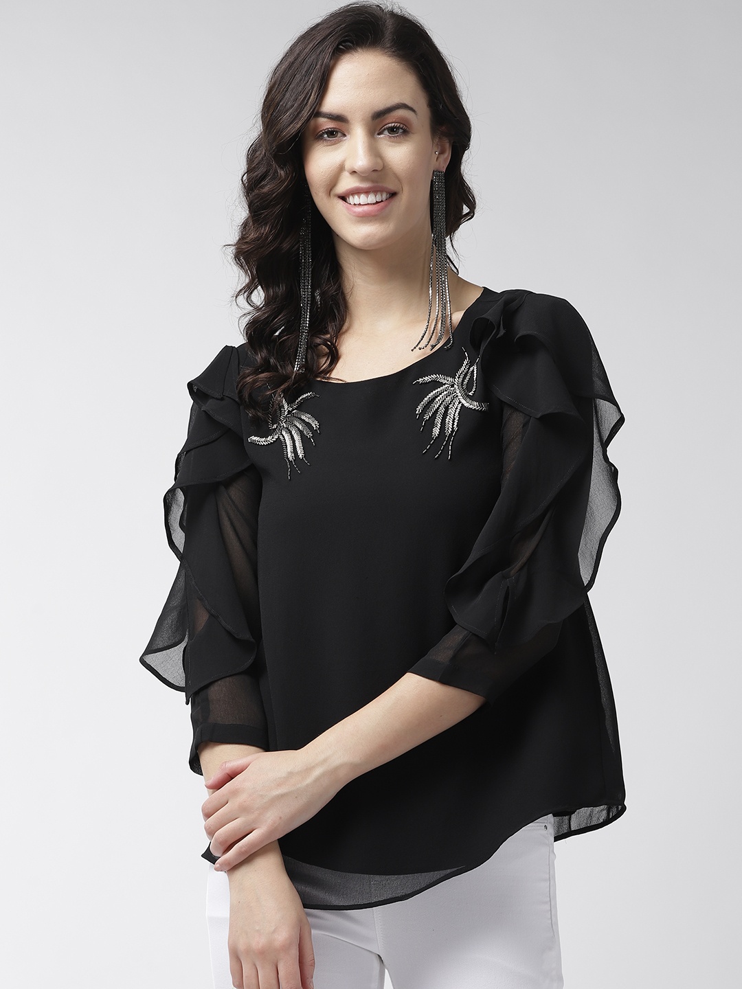 

Antheaa Women Black Embellished Detail Regular Top