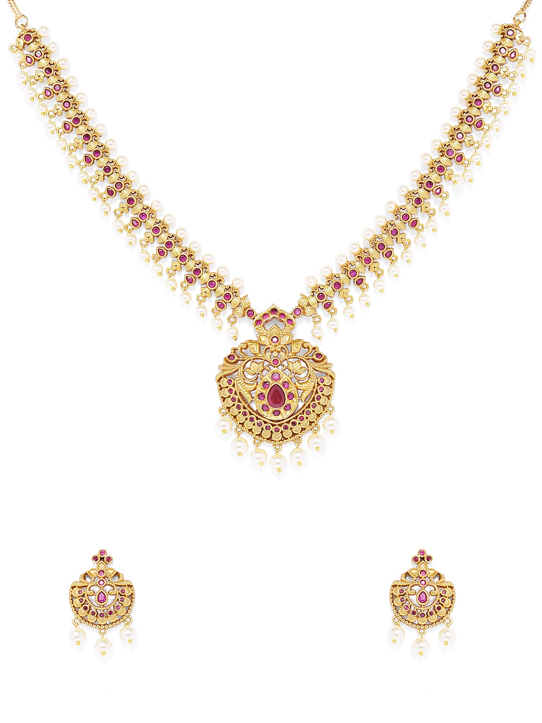 

Peora Women 18K Gold Plated Ruby Stone Jewellery Set