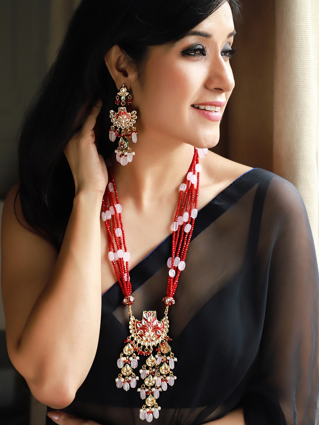 

Rubans Women Red Gold-Plated Enamelled Jewellery Set