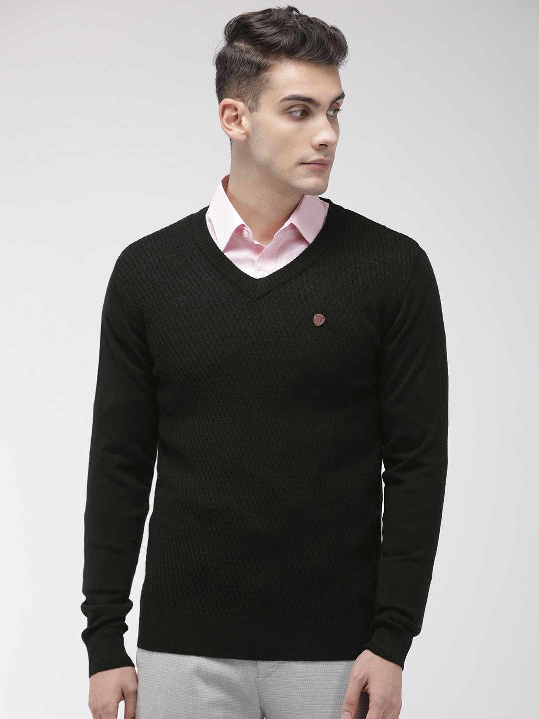 

Raymond Men Black Self Design Pullover Sweater