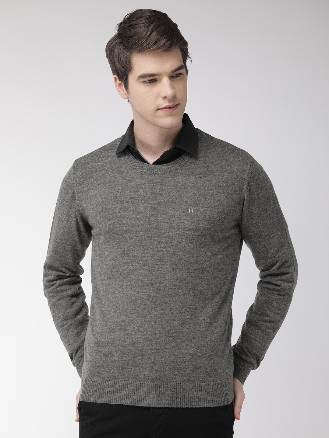 

Raymond Men Charcoal Grey Solid Sweater