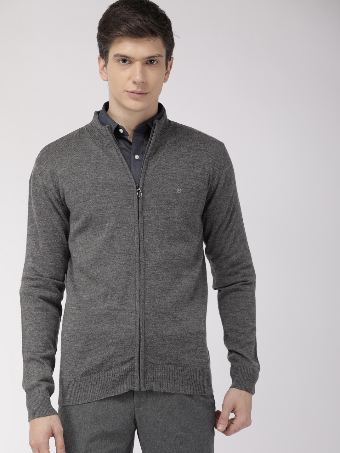 

Raymond Men Grey Solid Front-Open Sweater