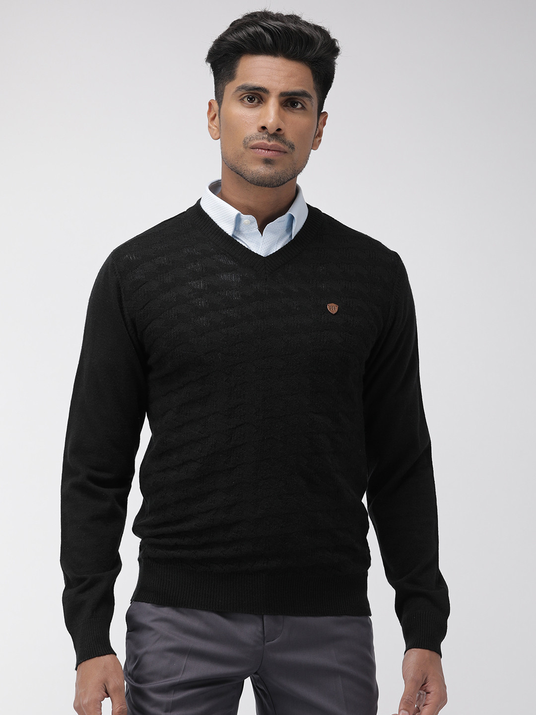 

Raymond Men Black Self Design Pullover Sweater