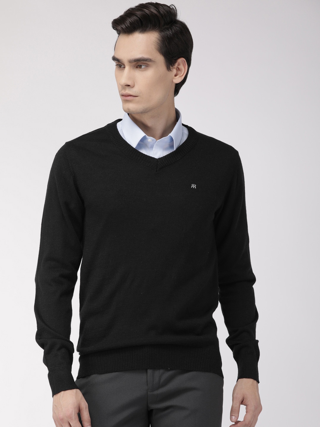 

Raymond Men Black Solid Pullover Sweater