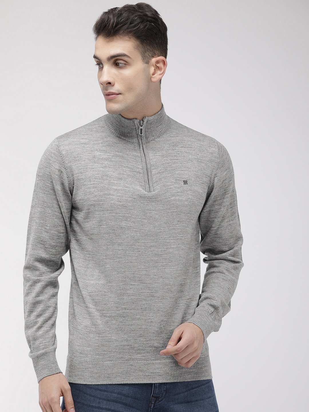 

Raymond Men Grey Solid Pullover Sweater