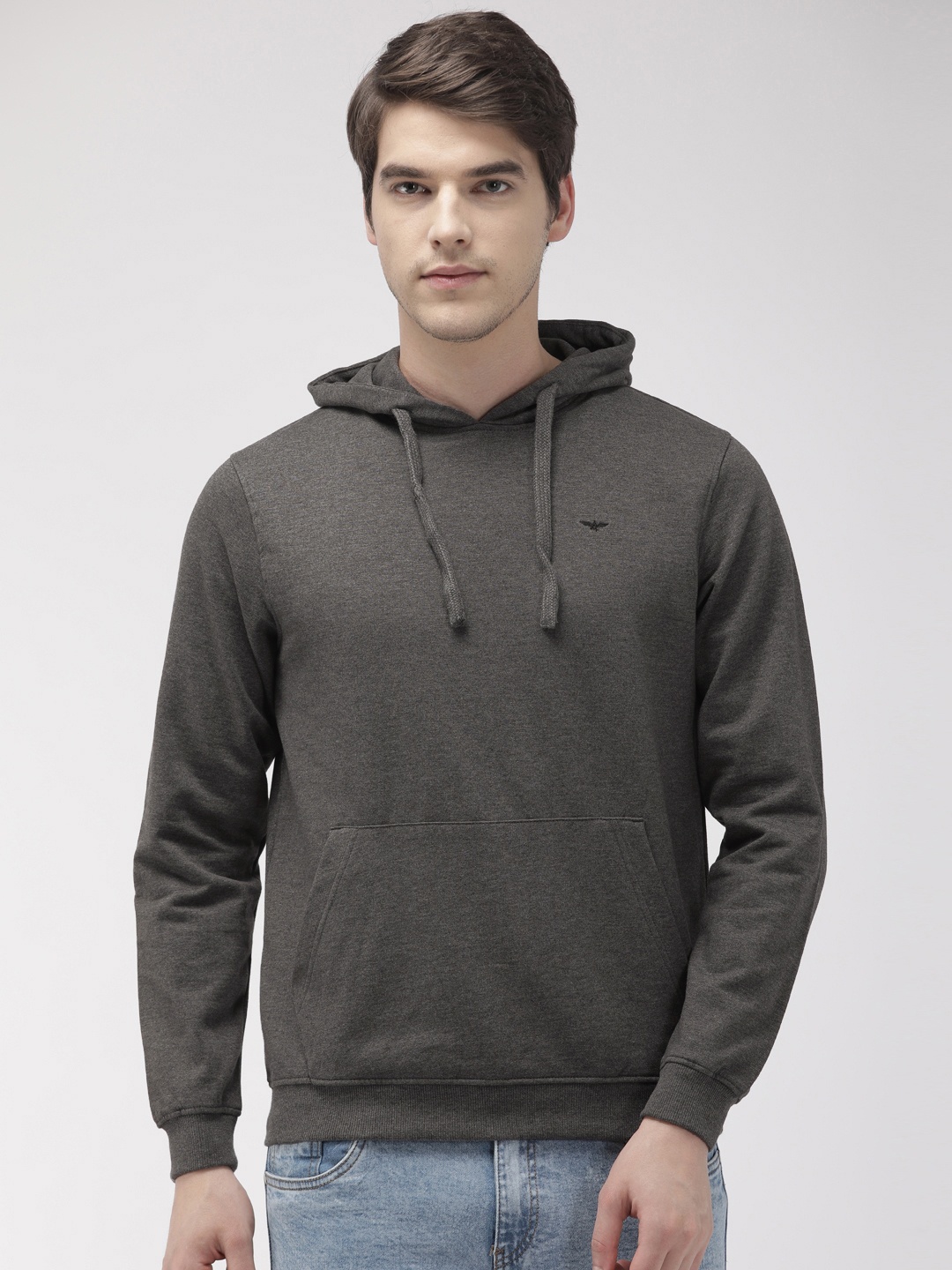

Park Avenue Men Charcoal Grey Solid Slim Fit Hooded Sweatshirt