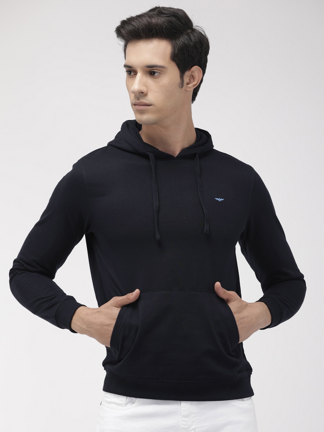 

Park Avenue Men Navy Blue Solid Slim Fit Hooded Sweatshirt