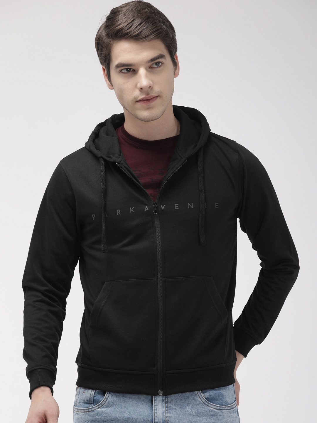 

Park Avenue Men Black Solid Slim Fit Hooded Sweatshirt