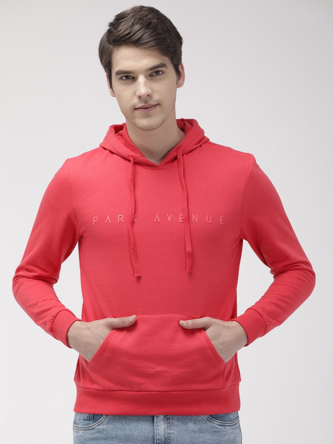 

Park Avenue Men Red Solid Slim Fit Hooded Sweatshirt