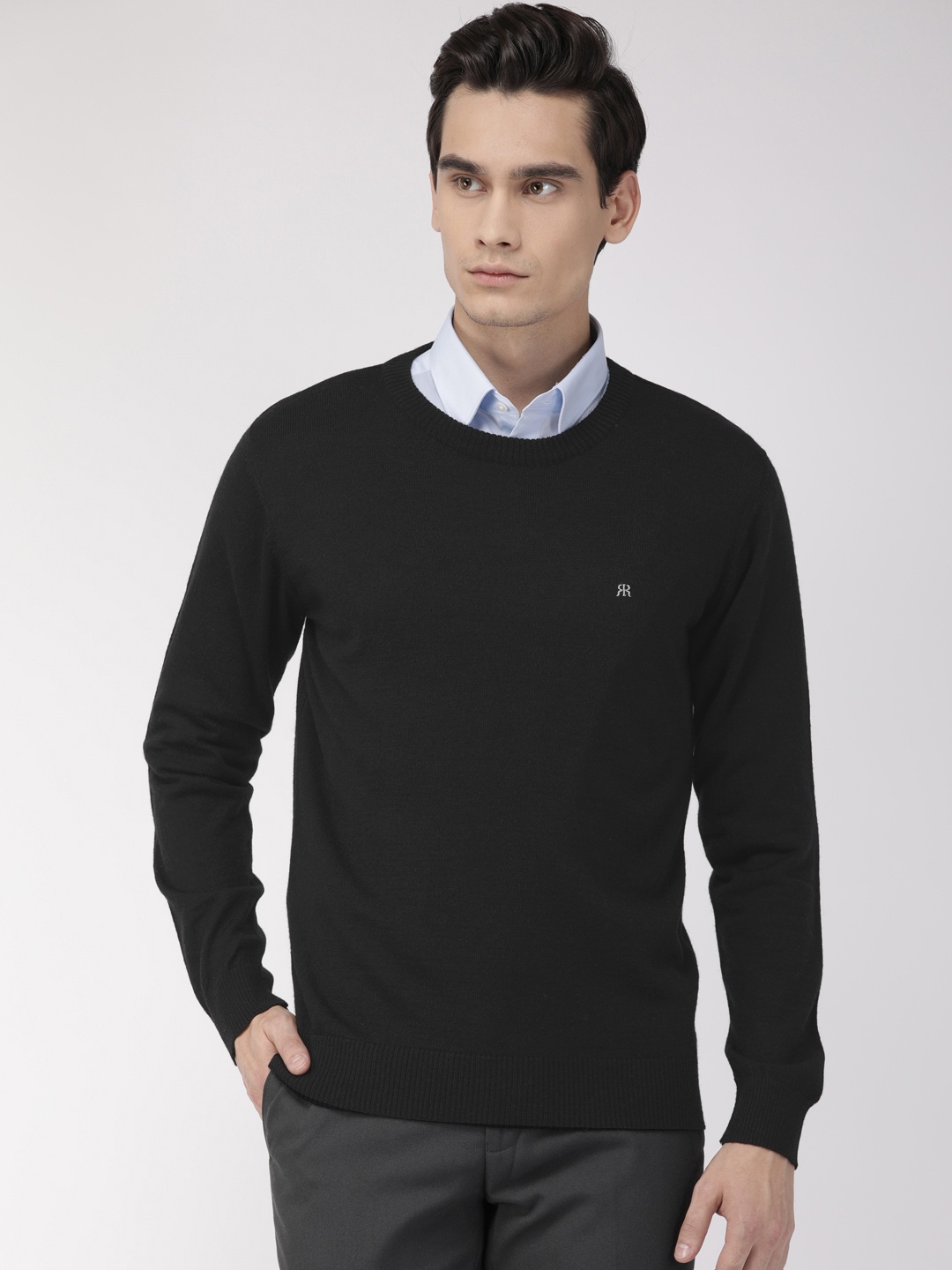 

Raymond Men Black Solid Pullover Sweater