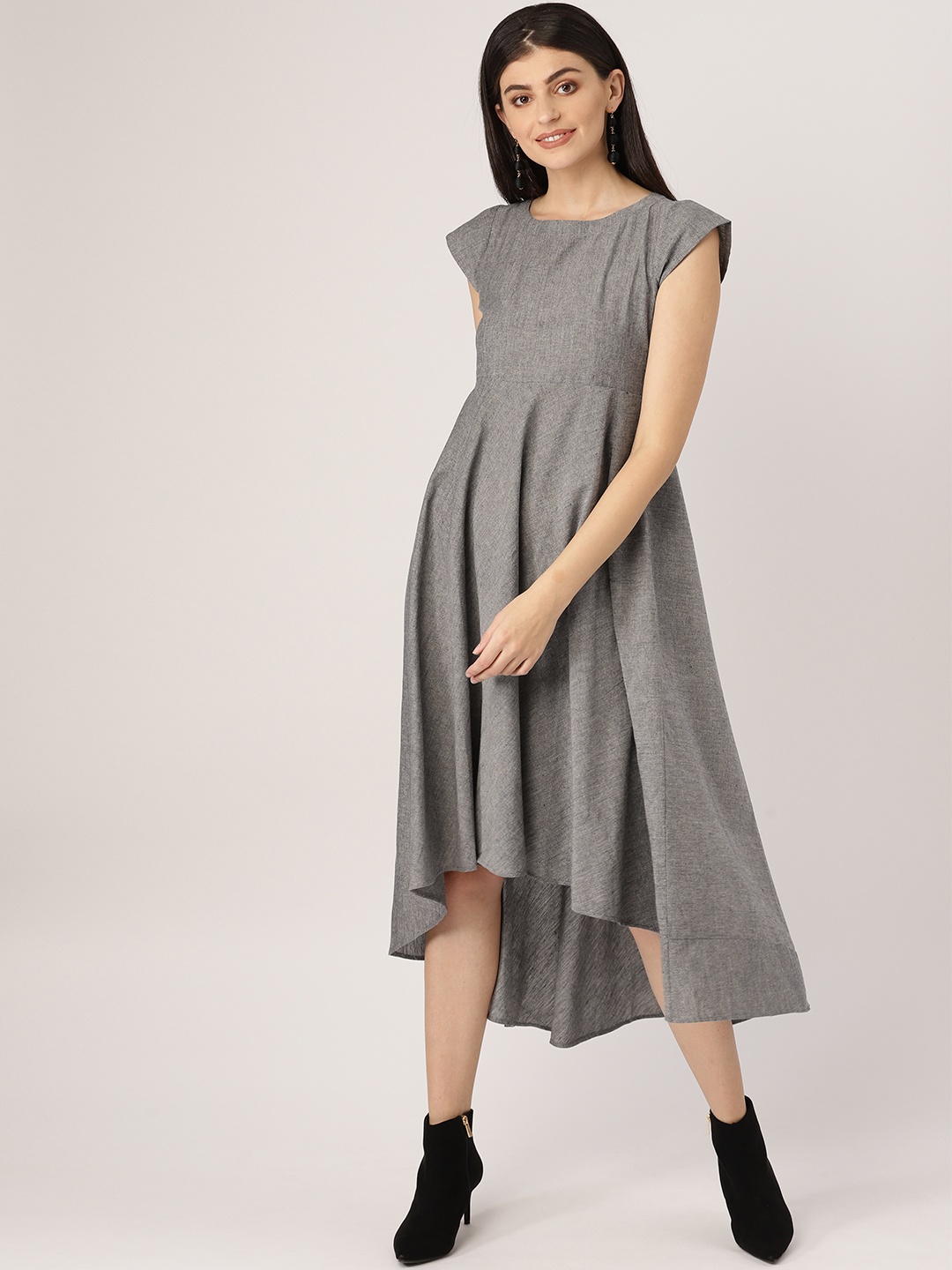 

MBE Women Grey Solid A-Line Dress