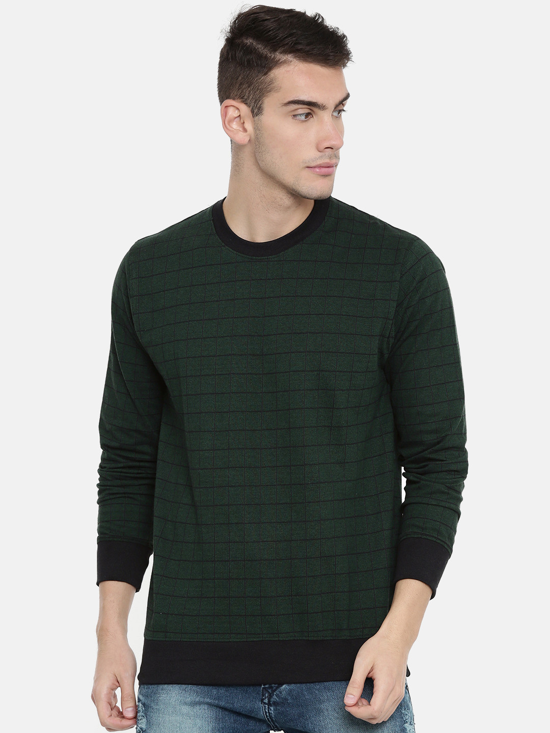 

ARISE Men Olive Green & Black Checked Sweatshirt