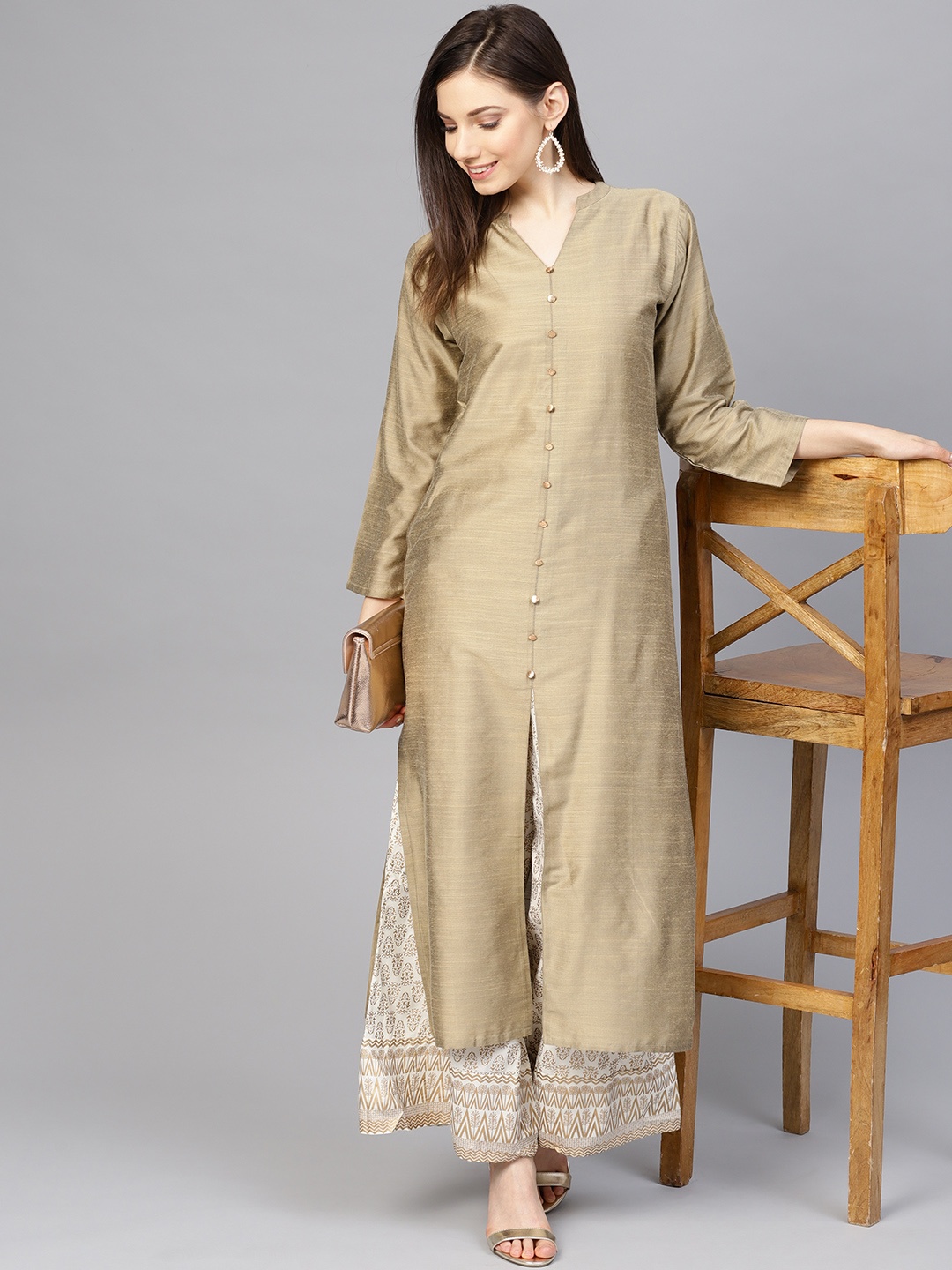 

Varanga Women Beige & Off-White Solid Handloom Kurta with Palazzos