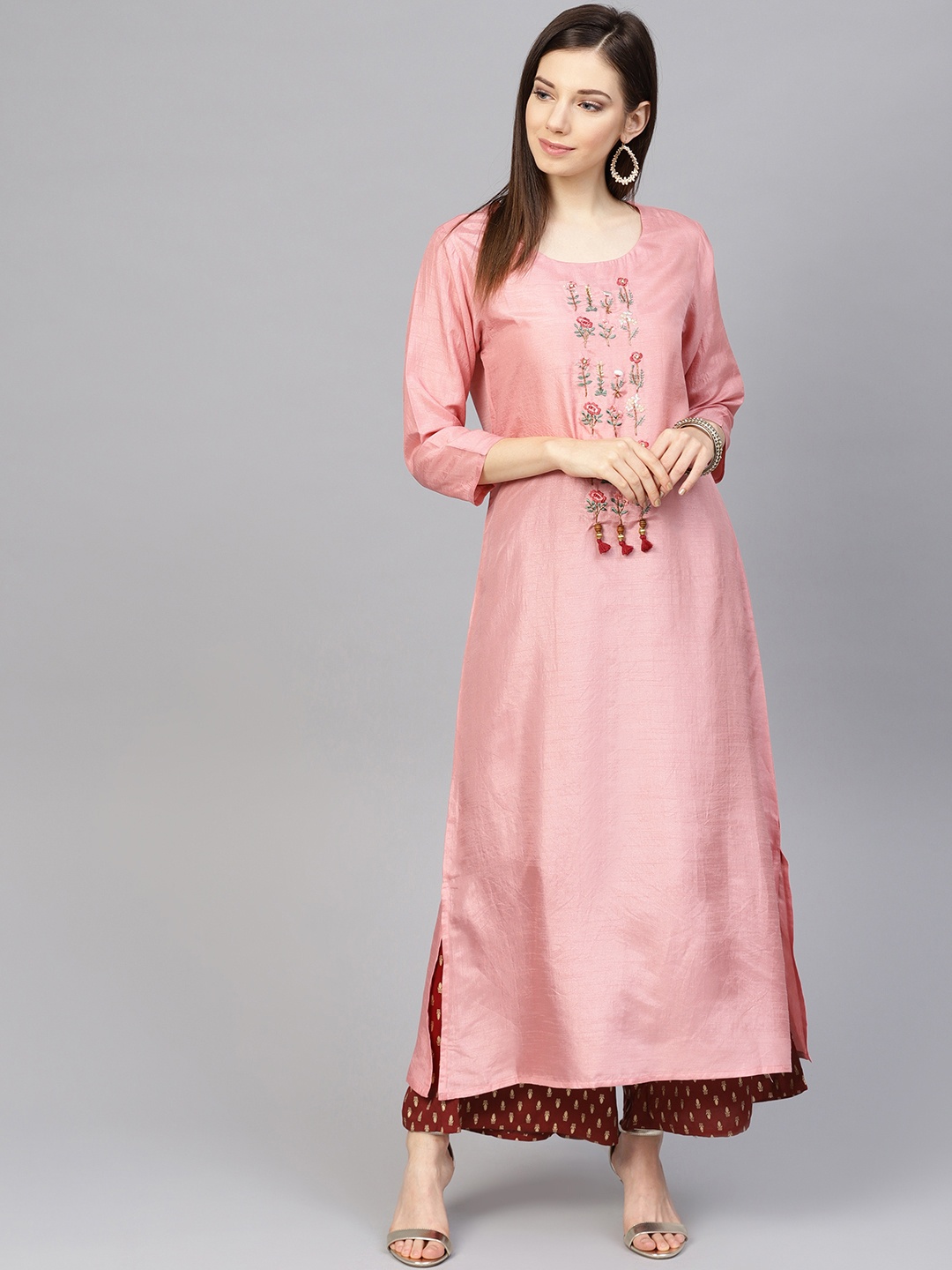 

Varanga Women Pink & Maroon Yoke Design Kurta with Palazzos
