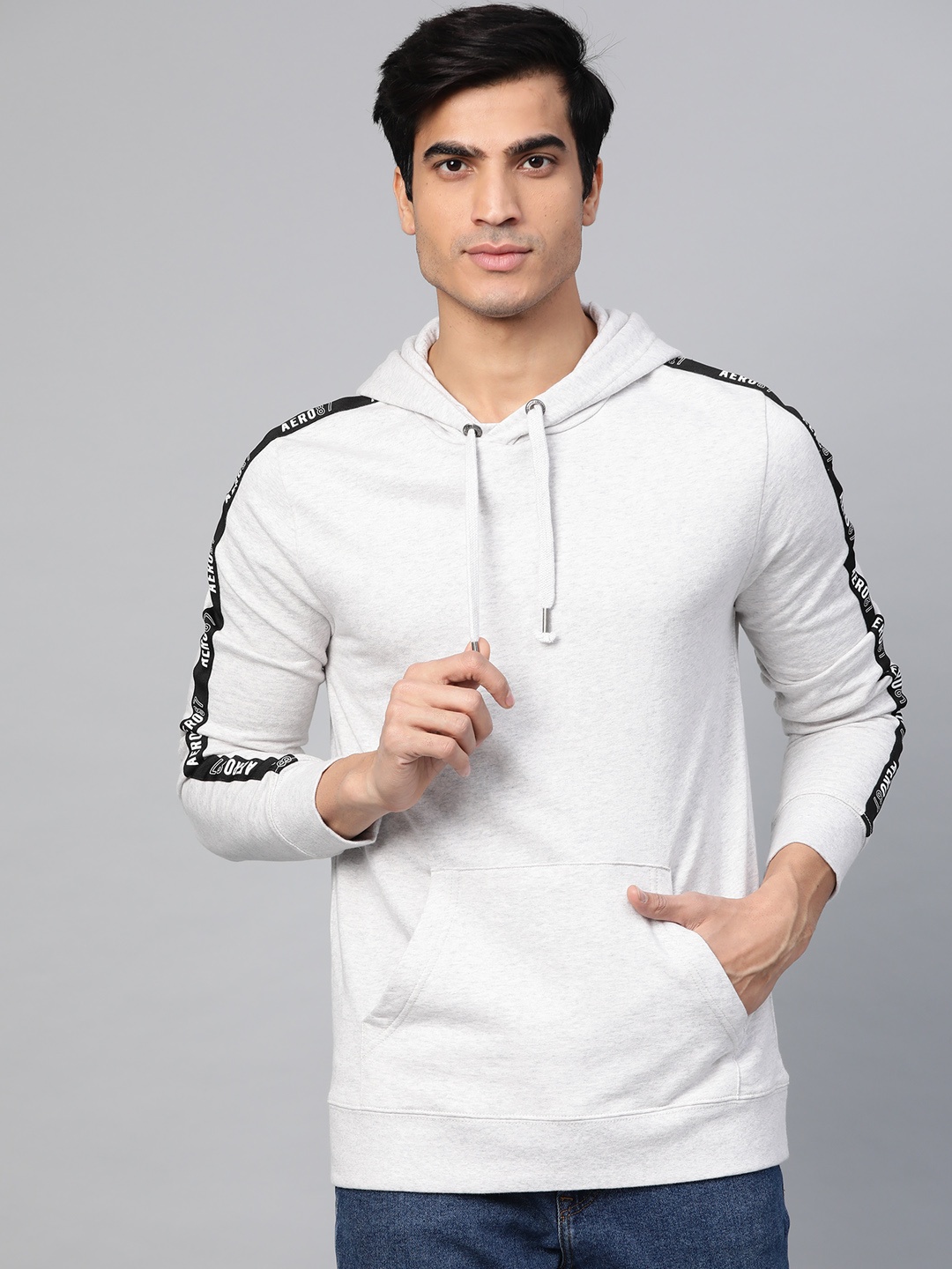 

Aeropostale Men Off-White Solid Hooded Sweatshirt