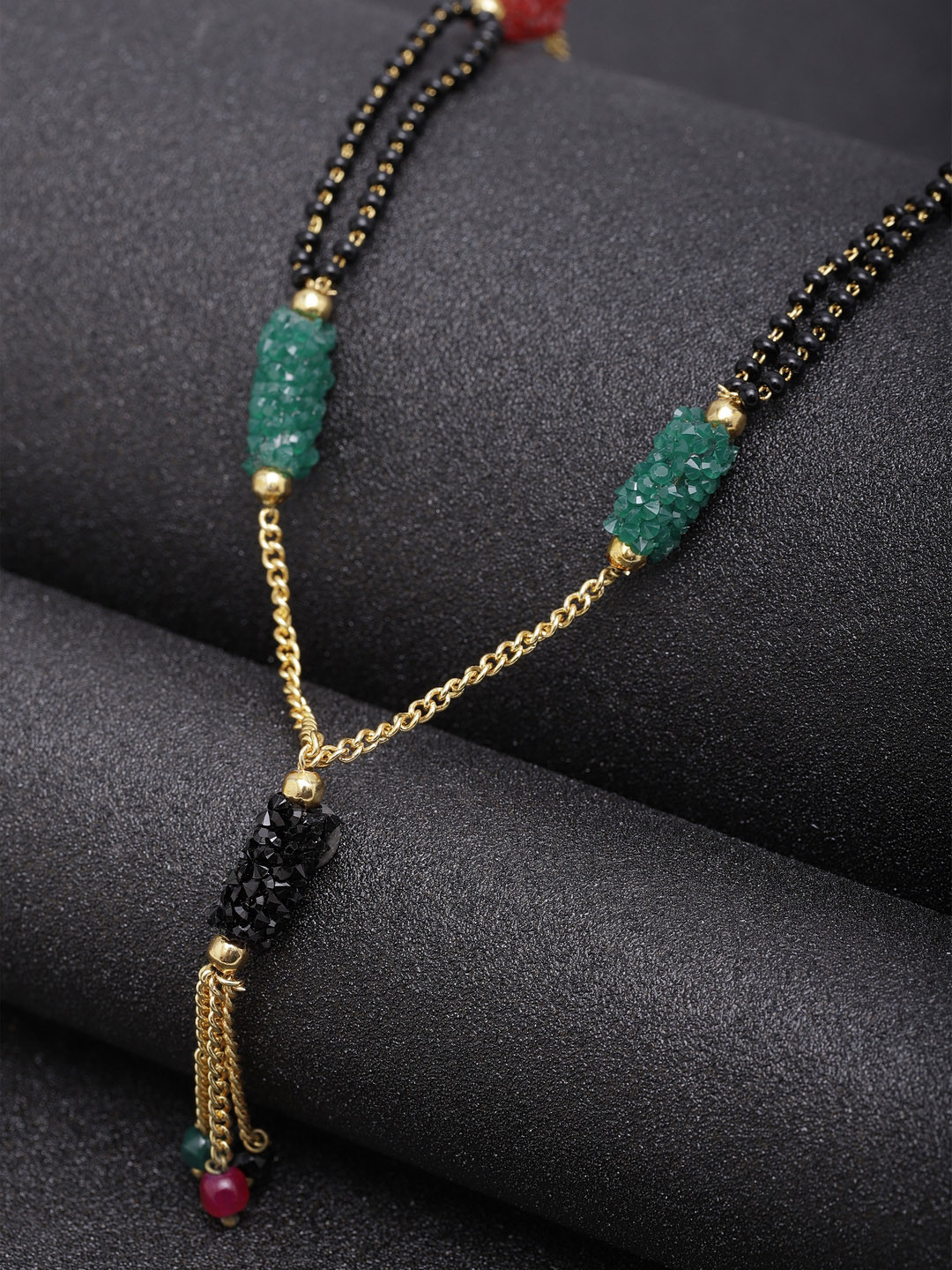 

PANASH Women Gold-Plated Black & Green Beaded Mangalsutra