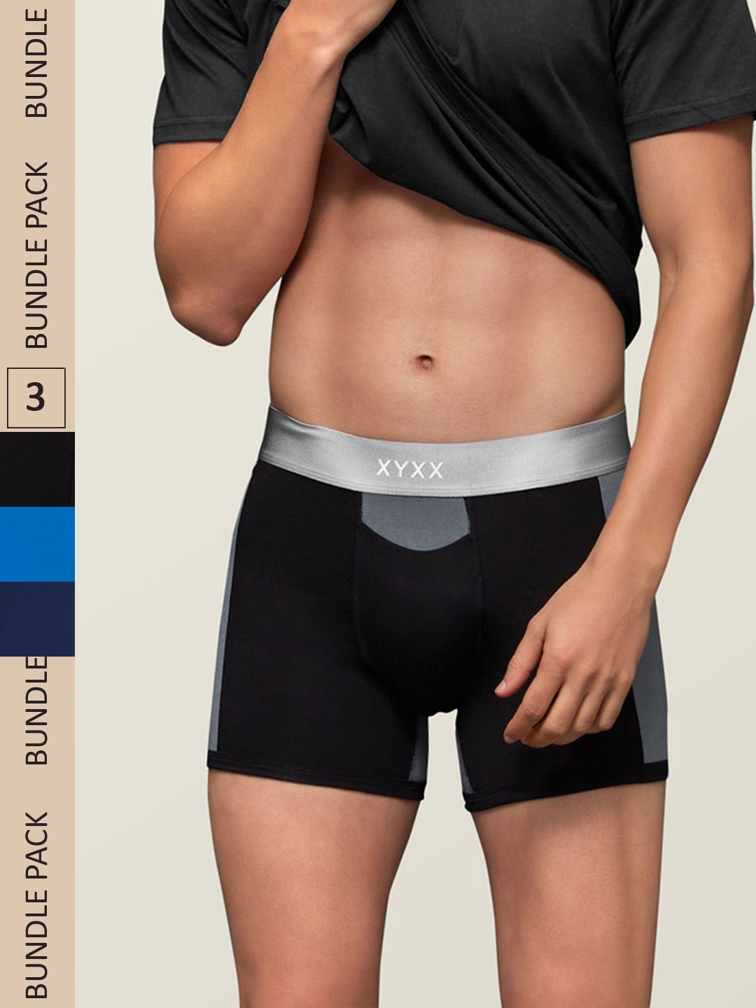 

XYXX Men IntelliSoft Antimicrobial Micro Modal Pack of 3 Dualist Trunks XYTRNK3PCKN385, Black