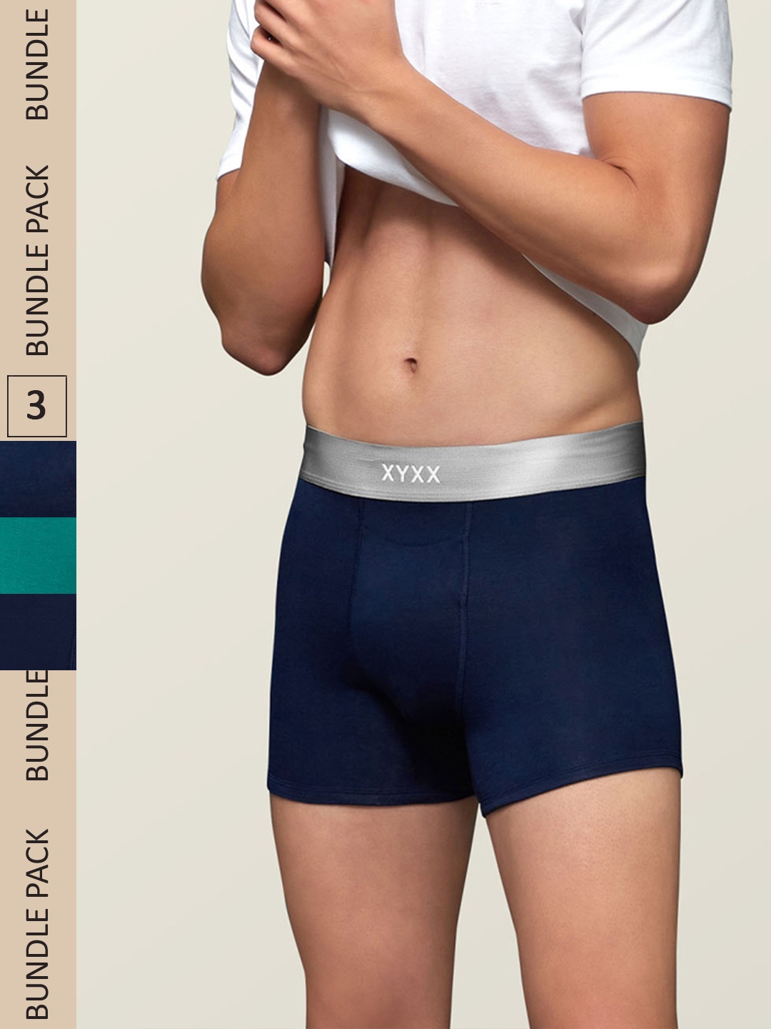 

XYXX Men IntelliSoft Antimicrobial Micro Modal Pack of 3 Dualist Trunks XYTRNK3PCKN382, Navy blue