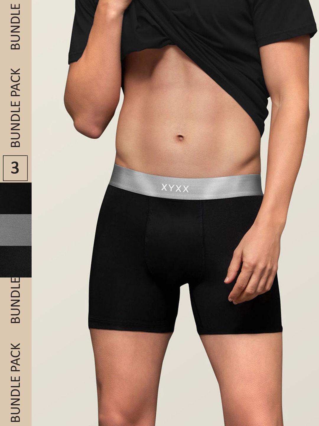 

XYXX Men IntelliSoft Antimicrobial Micro Modal Pack of 3 Dualist Trunks XYTRNK3PCKN392, Black