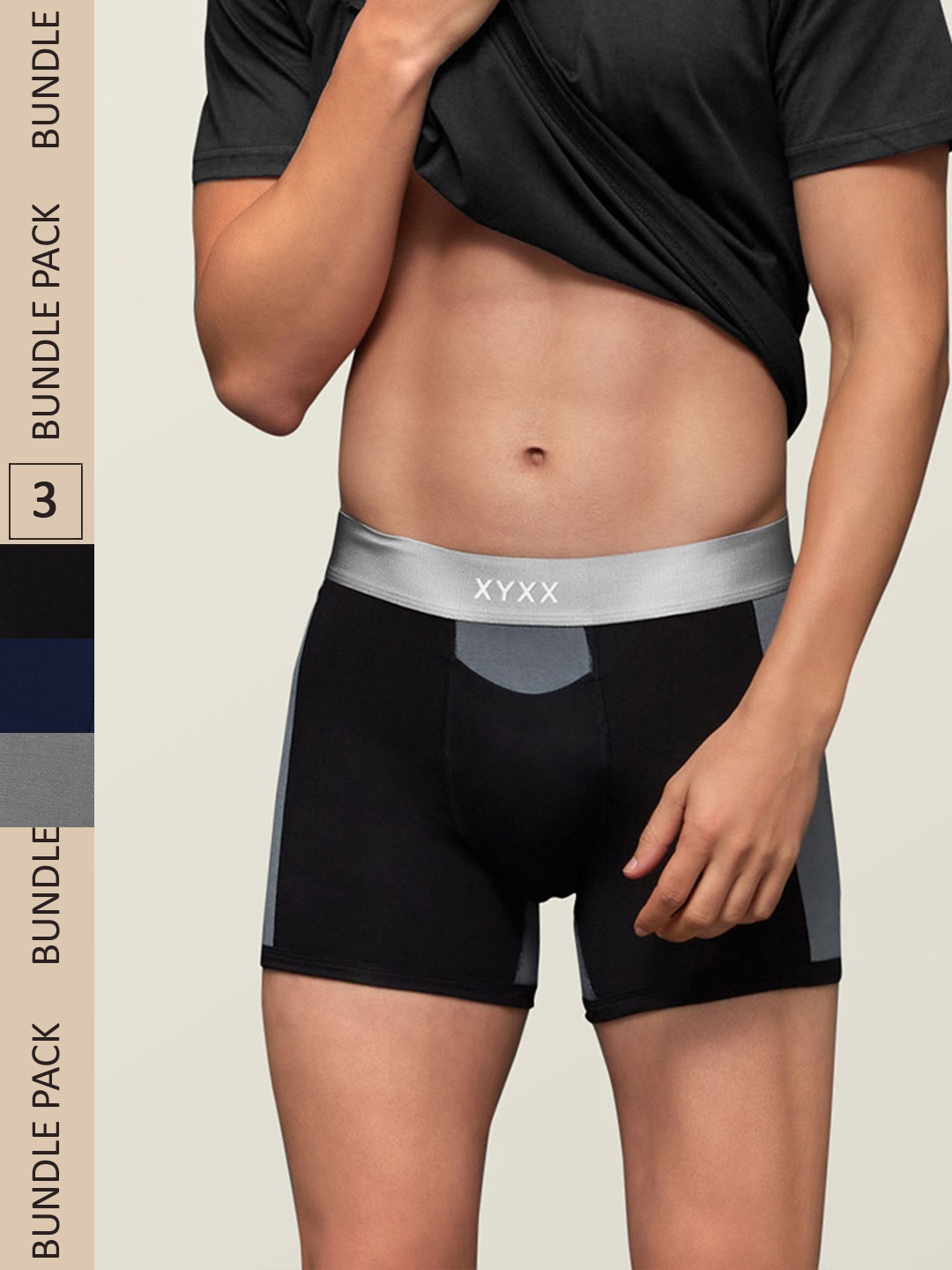 

XYXX Men IntelliSoft Antimicrobial Micro Modal Pack of 3 Dualist Trunks XYTRNK3PCKN379, Grey