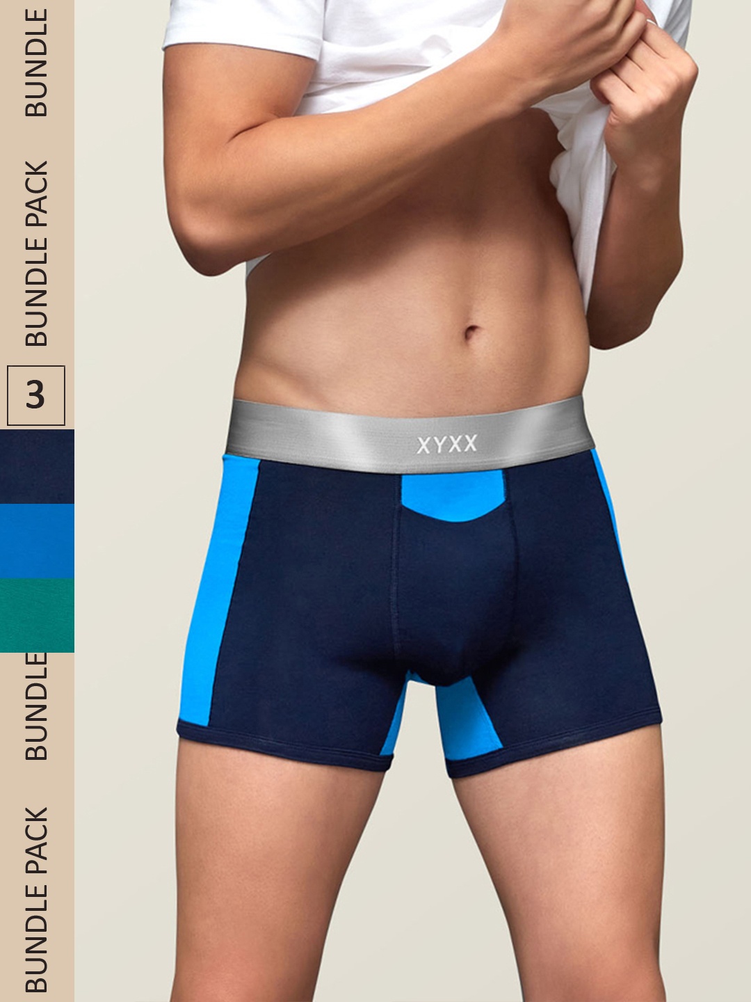 

XYXX Men IntelliSoft Antimicrobial Micro Modal Pack of 3 Dualist Trunks XYTRNK3PCKN381, Blue