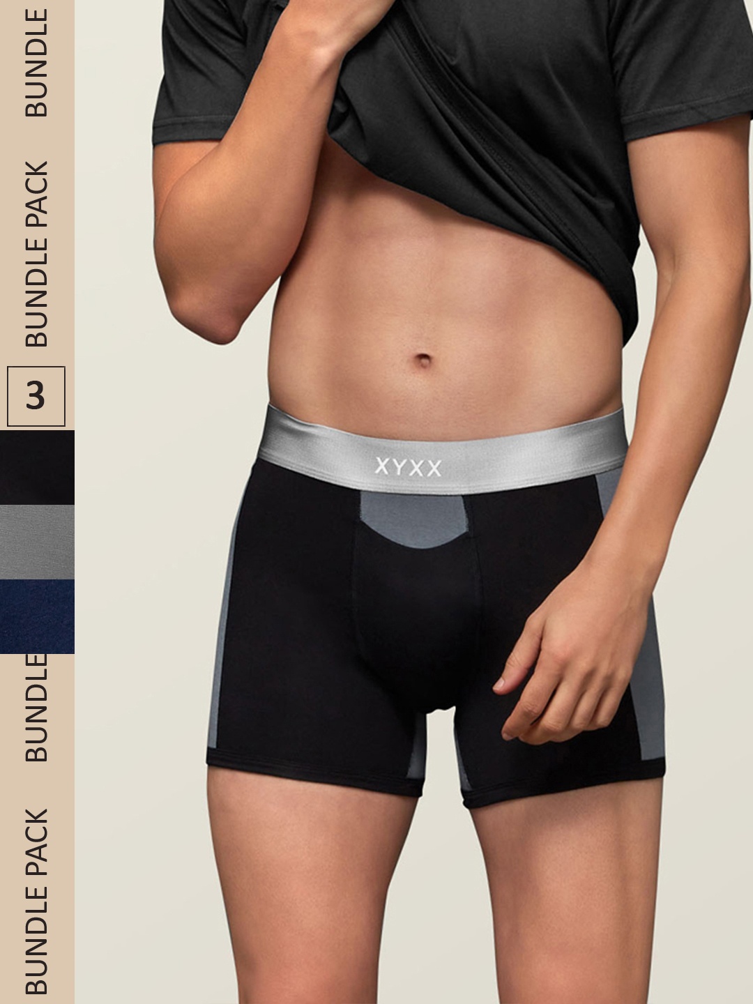 

XYXX Men IntelliSoft Antimicrobial Micro Modal Pack of 3 Dualist Trunks XYTRNK3PCKN391, Grey