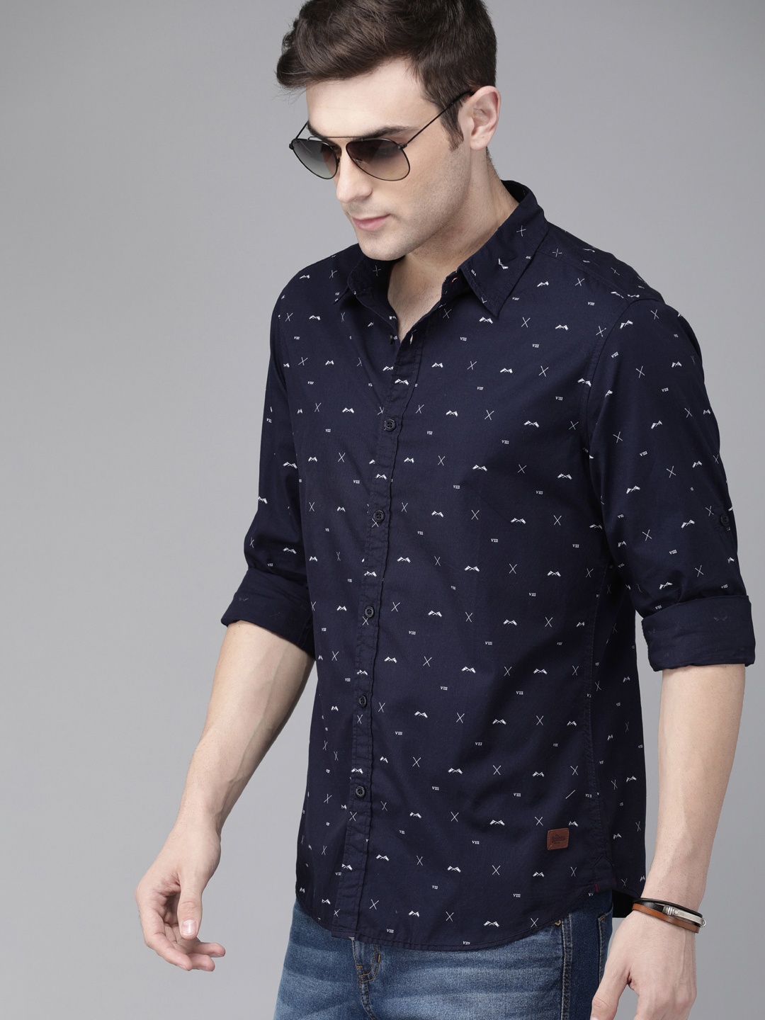 

Roadster Men Navy Blue Printed Pure Cotton Sustainable Casual Shirt