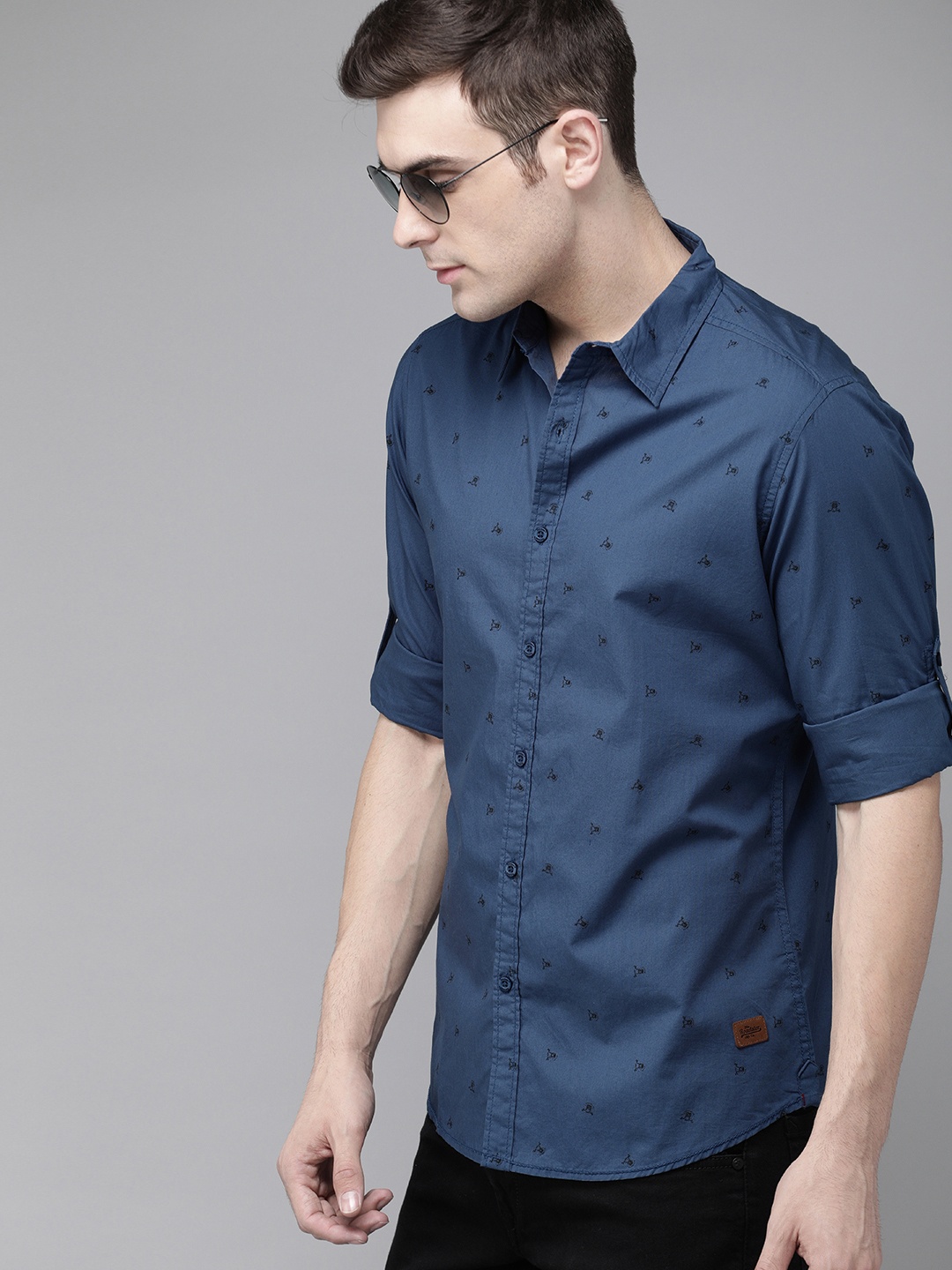 

Roadster Men Navy Blue Printed Sustainable Casual Shirt