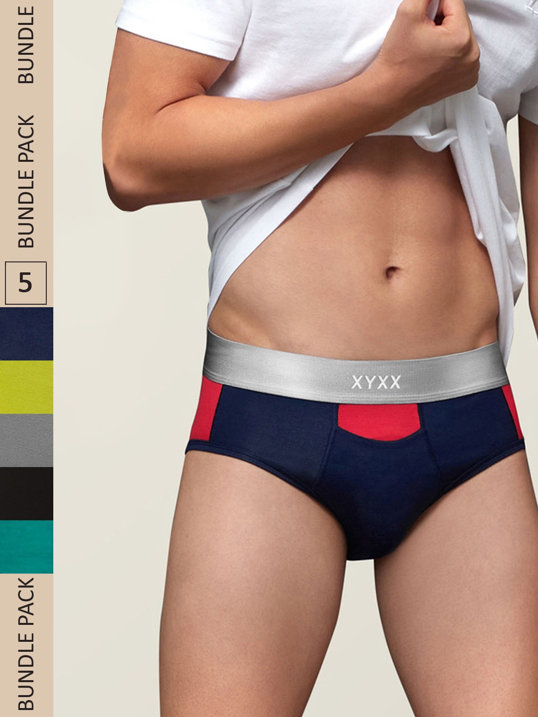 

XYXX Men IntelliSoft Antimicrobial Micro Modal Pack of 5 Dualist Briefs XYBRF5PCKN107, Multi