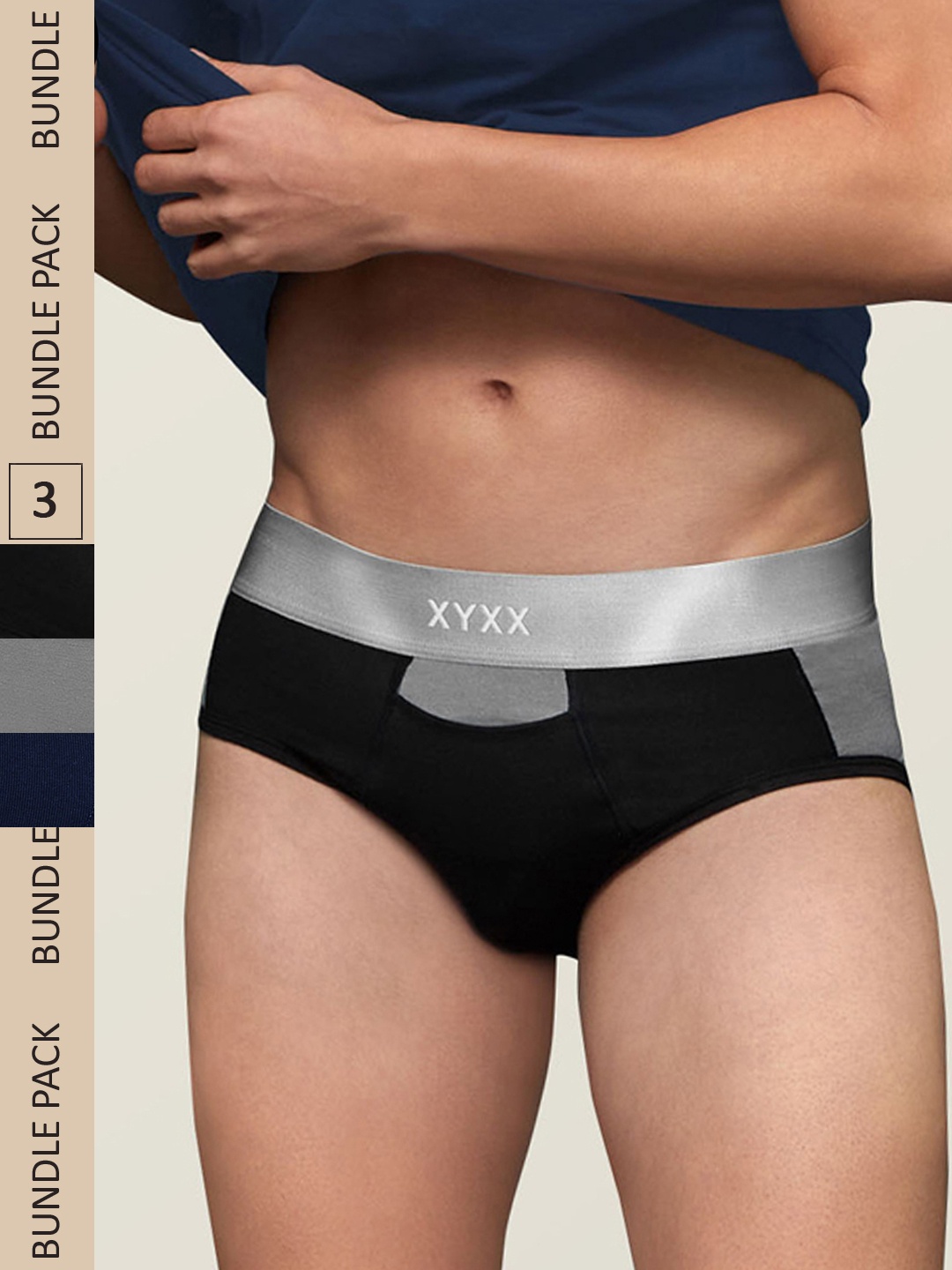 

XYXX Men IntelliSoft Antimicrobial Micro Modal Pack of 3 Dualist Briefs XYBRF3PCKN356, Grey